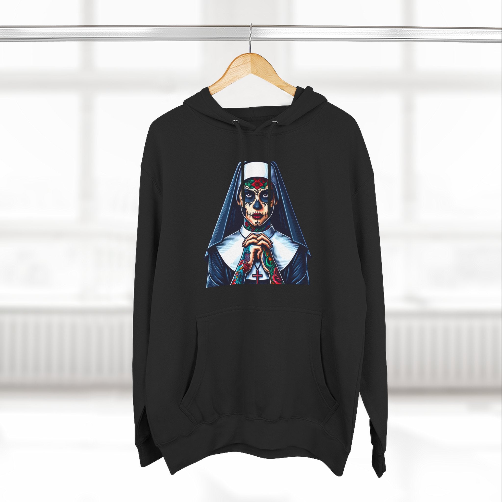 Day Of The Dead Hoodie - Sugar Skull Nun Hoodie - Día De Los Muertos - Halloween Nun - Goth Hoodie