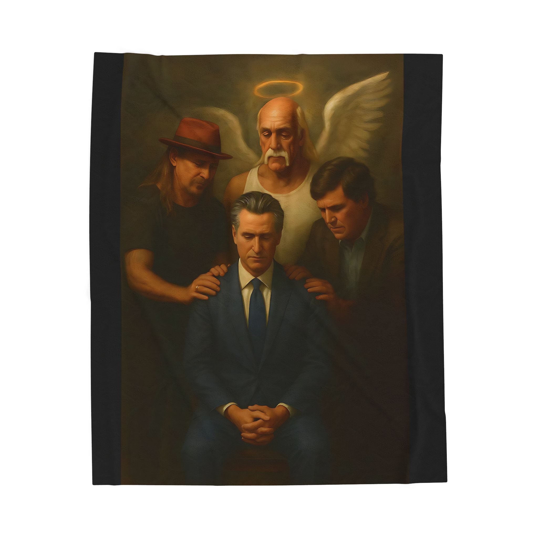 Gavin Newsom Meme Blanket - Hulk Hogan, Tucker Carlson, Kid Rock Prayer Meme - Subtle Anti Trump - Democrat Gift