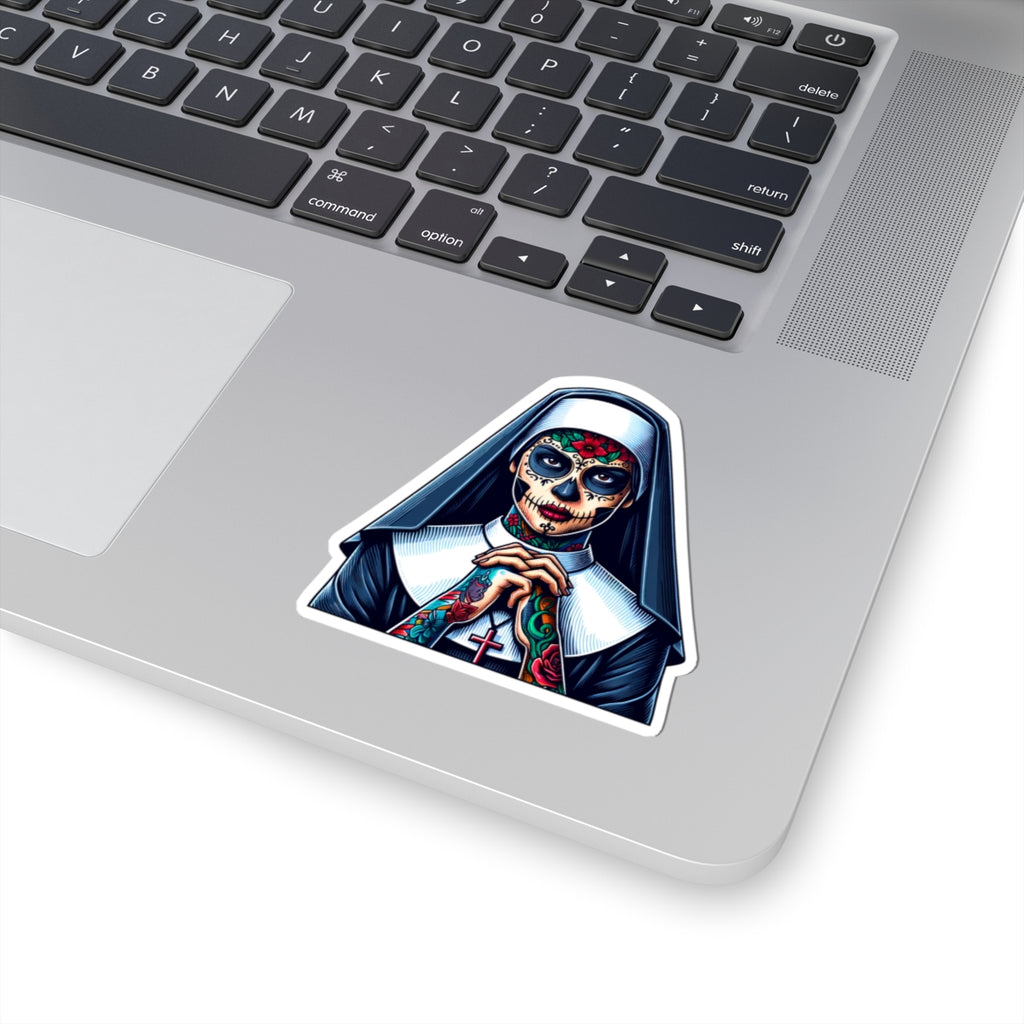 Day Of The Dead Sugar Skull Nun Sticker - Dia de los Muertos Nun - Halloween Sugar Skull Sticker - Tattooed Nun - Goth Sticker