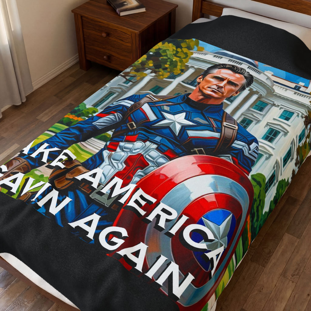 Gavin Newsom Blanket - Make America Gavin Again Plush Blanket - Anti Trump Blanket - Captain Gavin - Democrat Gift