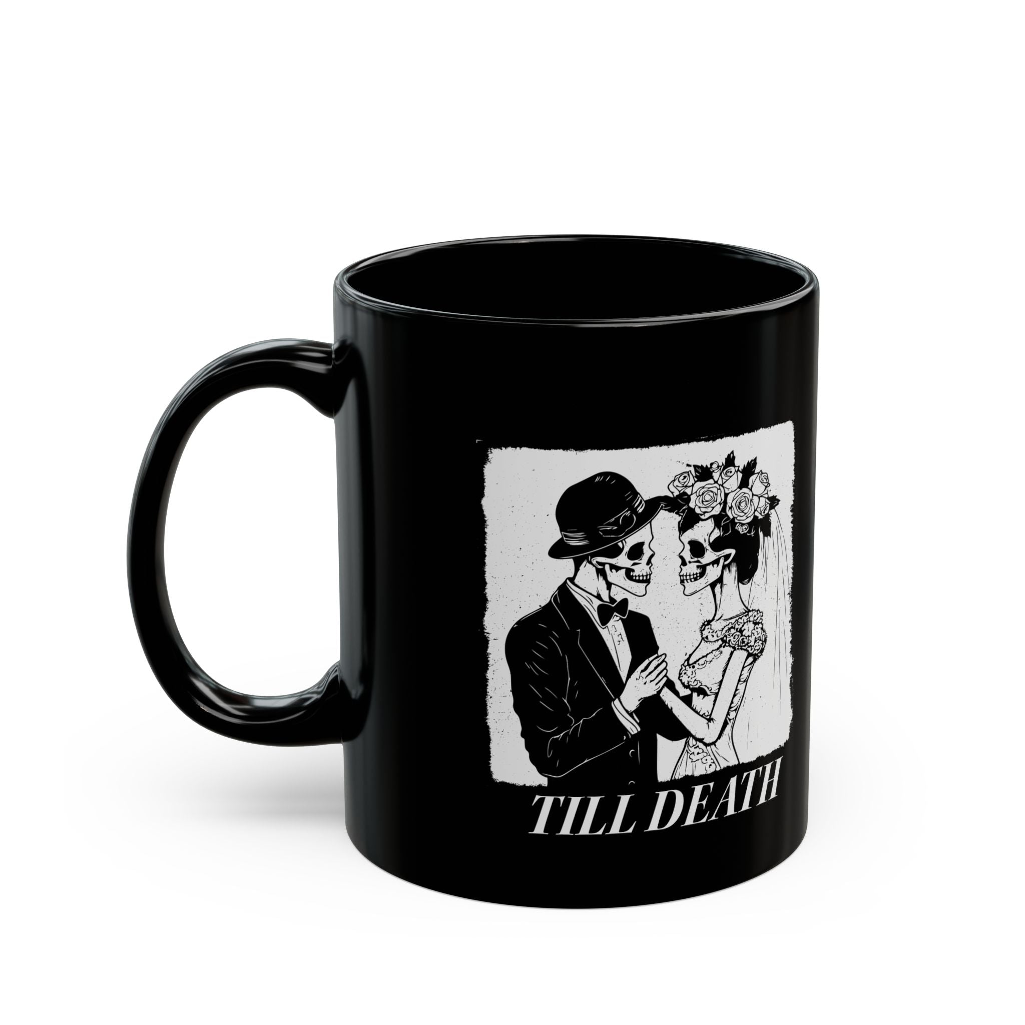 Till Death Black Mug, Gothic Couple Mug, Halloween Gift, Skull Design Coffee Cup, Relationship Anniversary Present, Spooky Home Decor