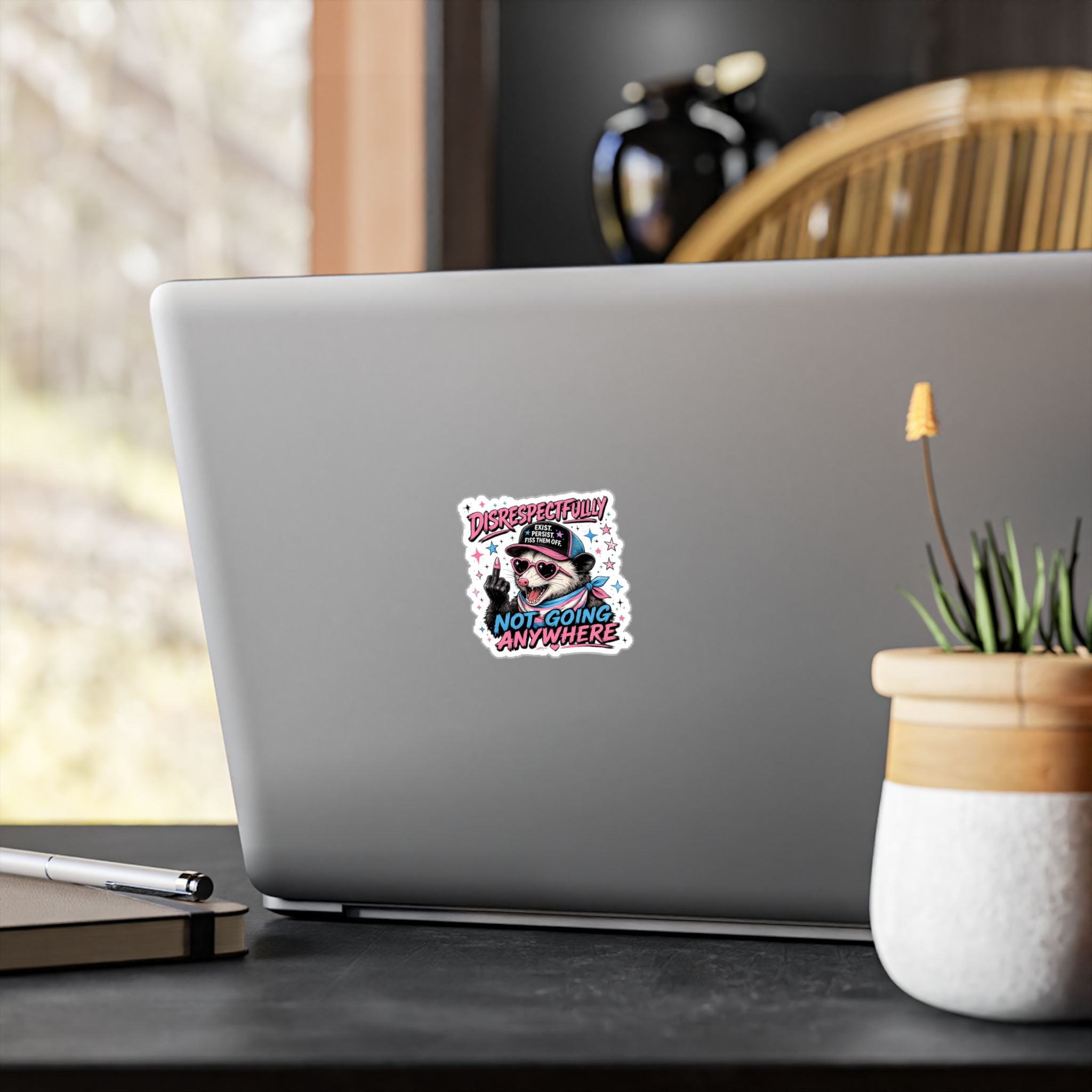Trans Pride Sticker, Disrespectfully Not Going Anywhere Decal, Funny Opossum Sticker, LGBTQ Vinyl Decal, Trans Rights Gift