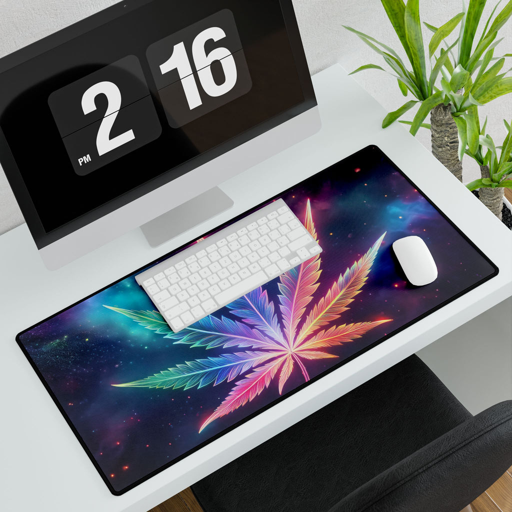 Trippy Galaxy Weed Desk Mat - Psychedelic Stoner Gaming Pad | 420 Dab Mat/ Dab Station | Cannabis Desk Decor | Galaxy Mousepad