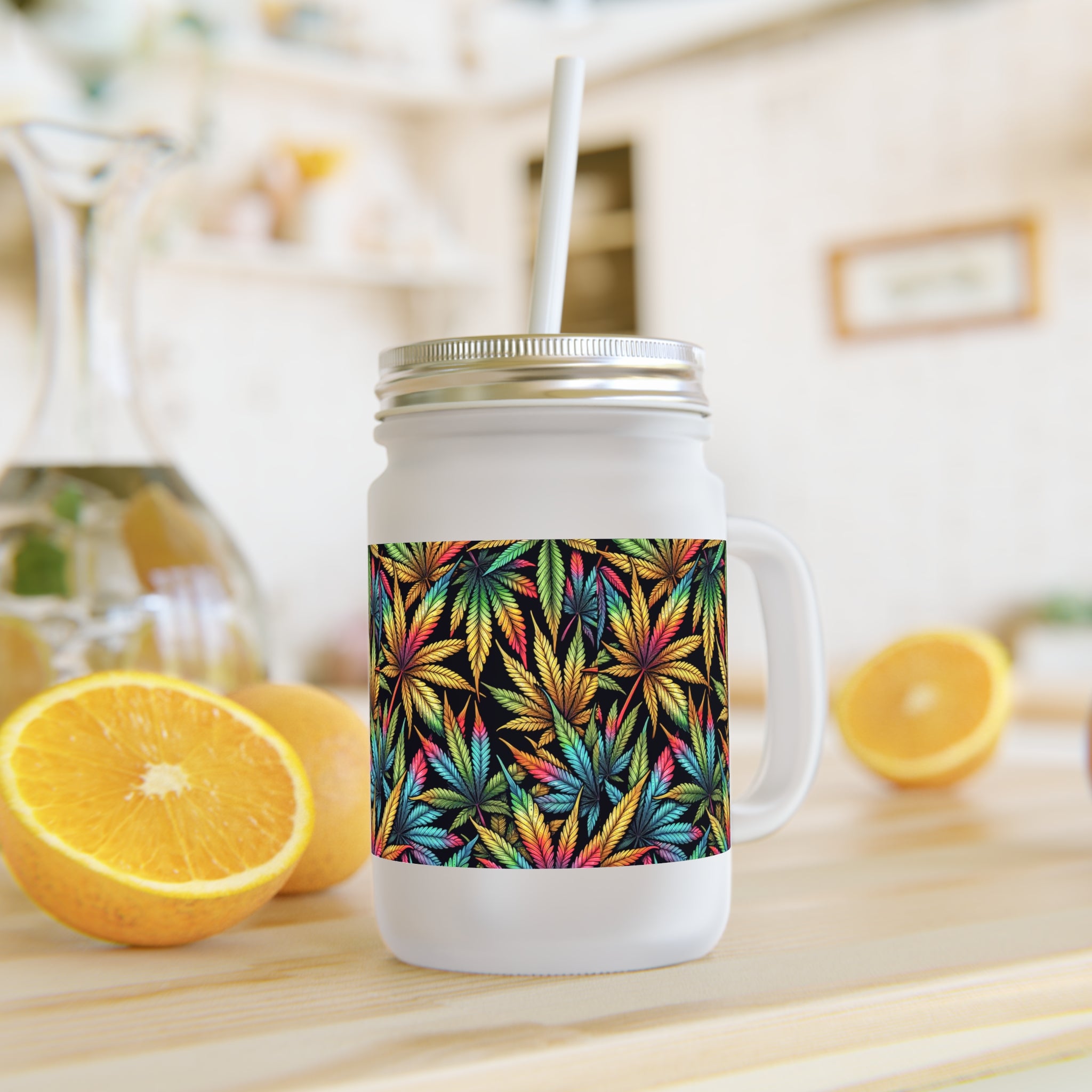 Weed Leaf Mason Jar Cup, Stoner Girl Gift, Pothead Decor, Cannabis Mug, Herbal Drinkware
