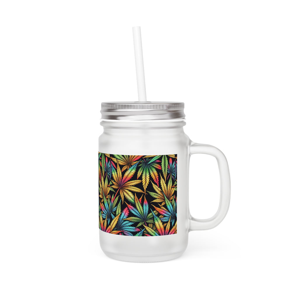 Weed Leaf Mason Jar Cup, Stoner Girl Gift, Pothead Decor, Cannabis Mug, Herbal Drinkware