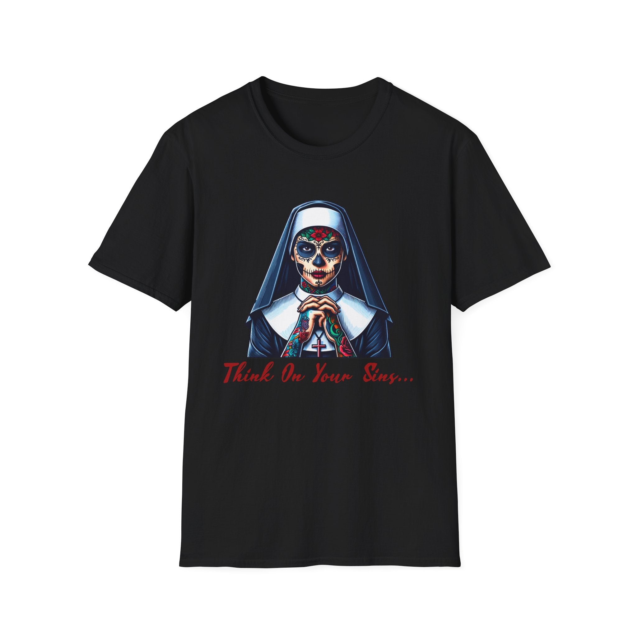 Sugar Skull Nun T-Shirt - Unique Graphic Tee, Day of the Dead, Halloween Costume, Gift for Nuns, Casual Wear