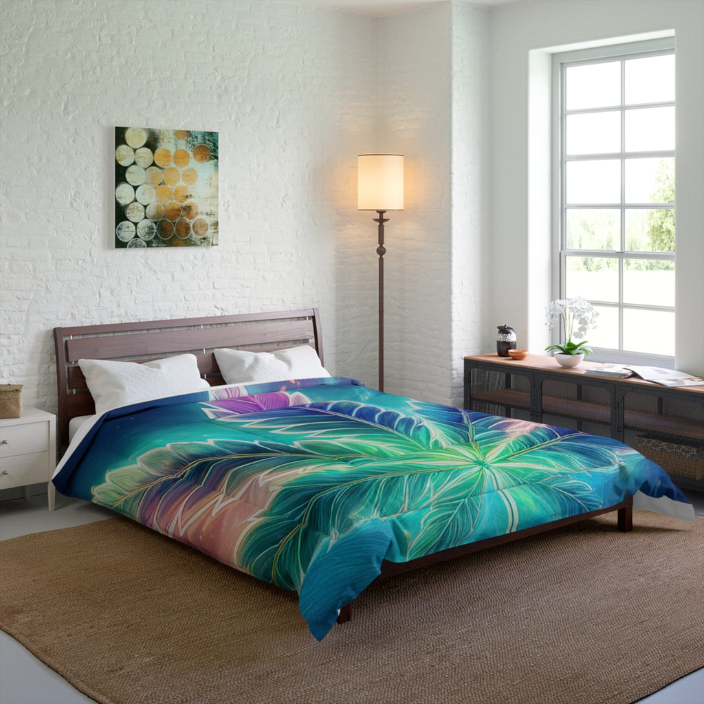 Outer Space Comforter - Weed Leaf Bedding - Stoner Gift - Space Duvet - 420 Decor - Housewarming Gift - Dorm Bedding - Galaxy Themed
