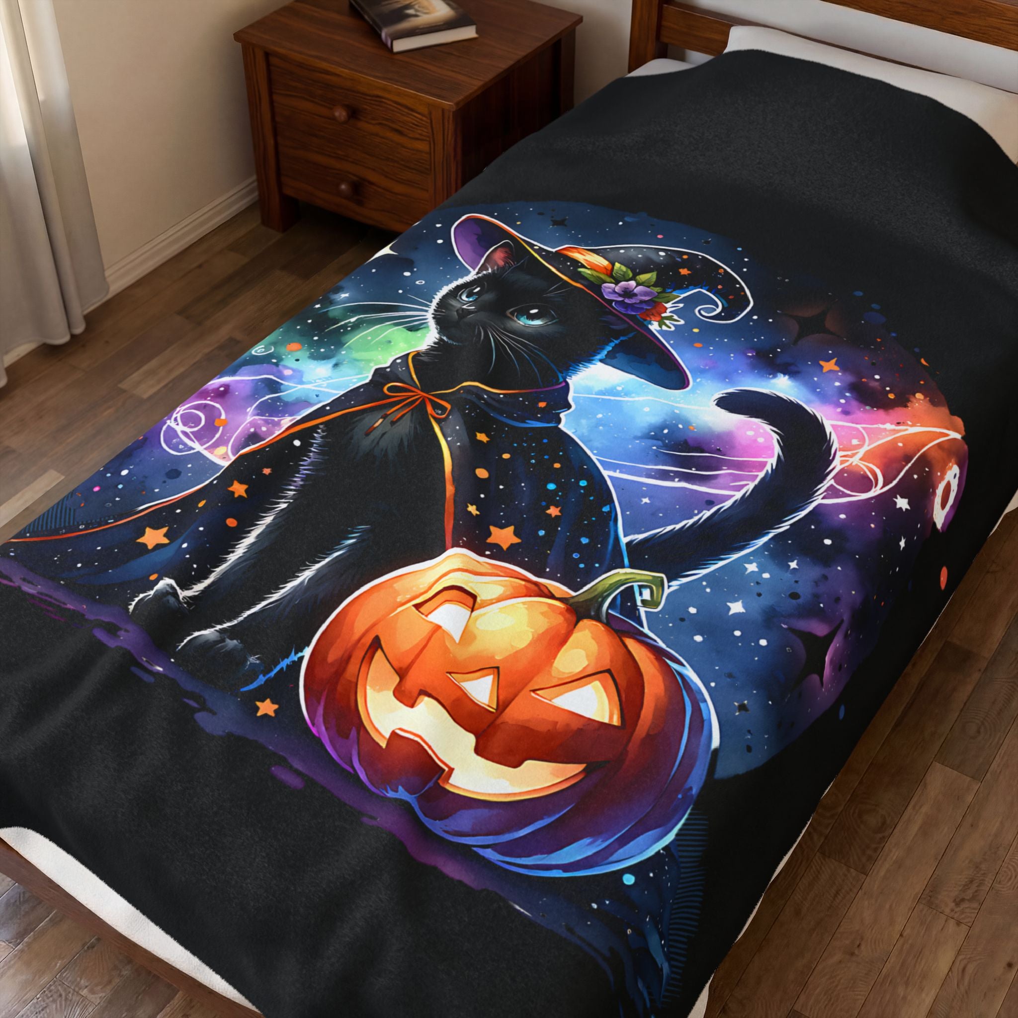 Black Cat Halloween Blanket - Halloween Tapestry - Spooky Season Decor - Halloween 2025