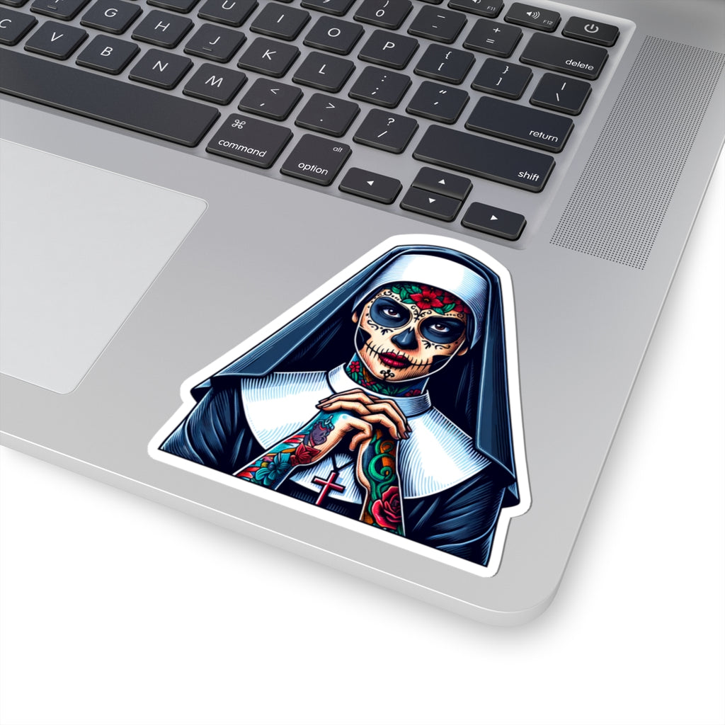 Day Of The Dead Sugar Skull Nun Sticker - Dia de los Muertos Nun - Halloween Sugar Skull Sticker - Tattooed Nun - Goth Sticker