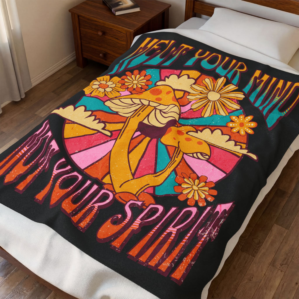 Psychedelic Mushroom Plush Blanket - Melt Your Mind, Not Your Spirit - Trippy Shroom Motif - Gift For Stoners