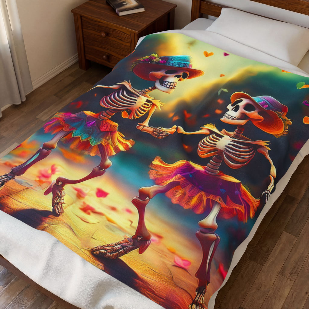 Dancing Skeleton Halloween Blanket - Dia Des Mortes Decor - Day Of The Dead Blanket - Halloween Decor