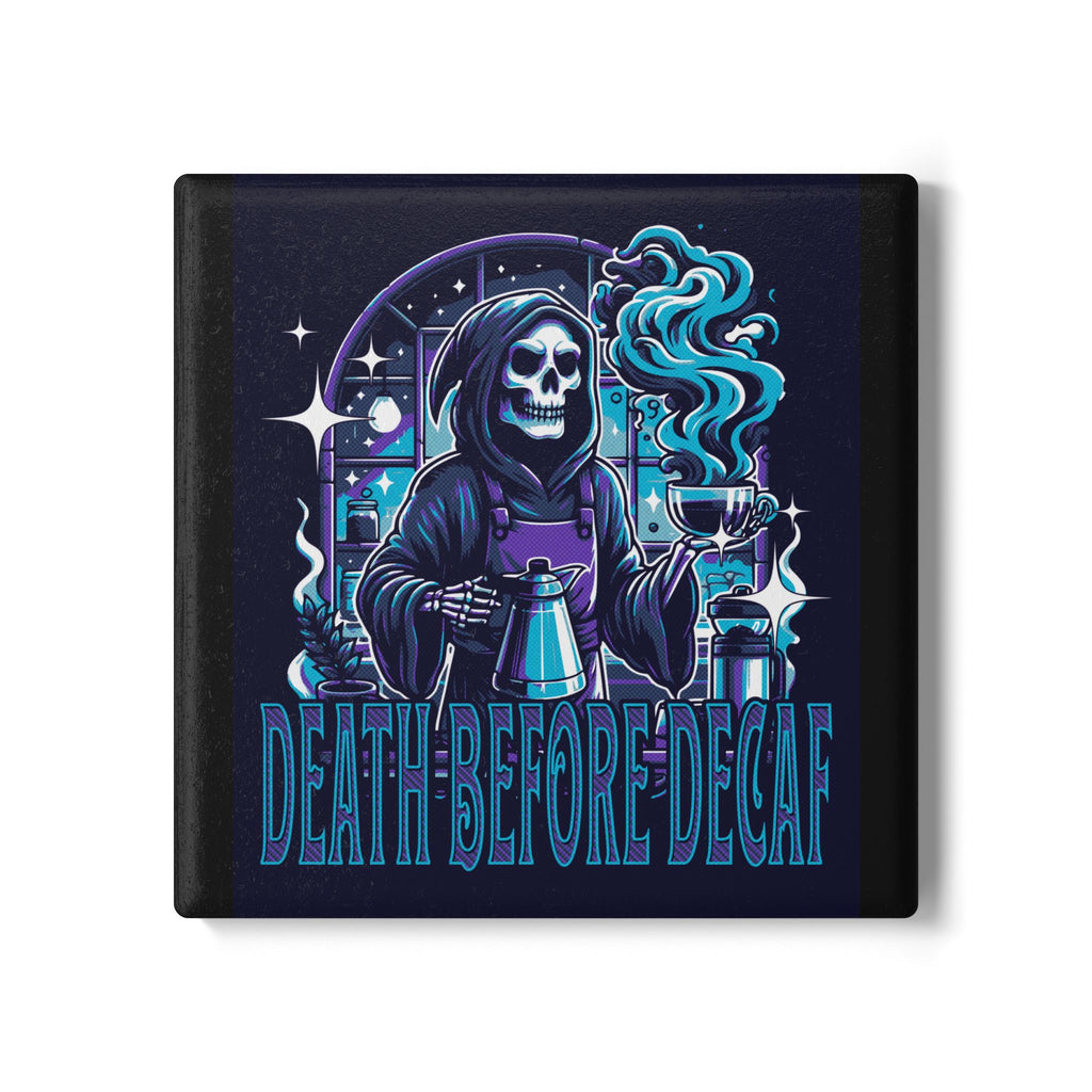Grim Reaper Halloween Coaster - Death Before Decaf - Horror Party Supplies - Halloween Party  - Gothic Home Decor