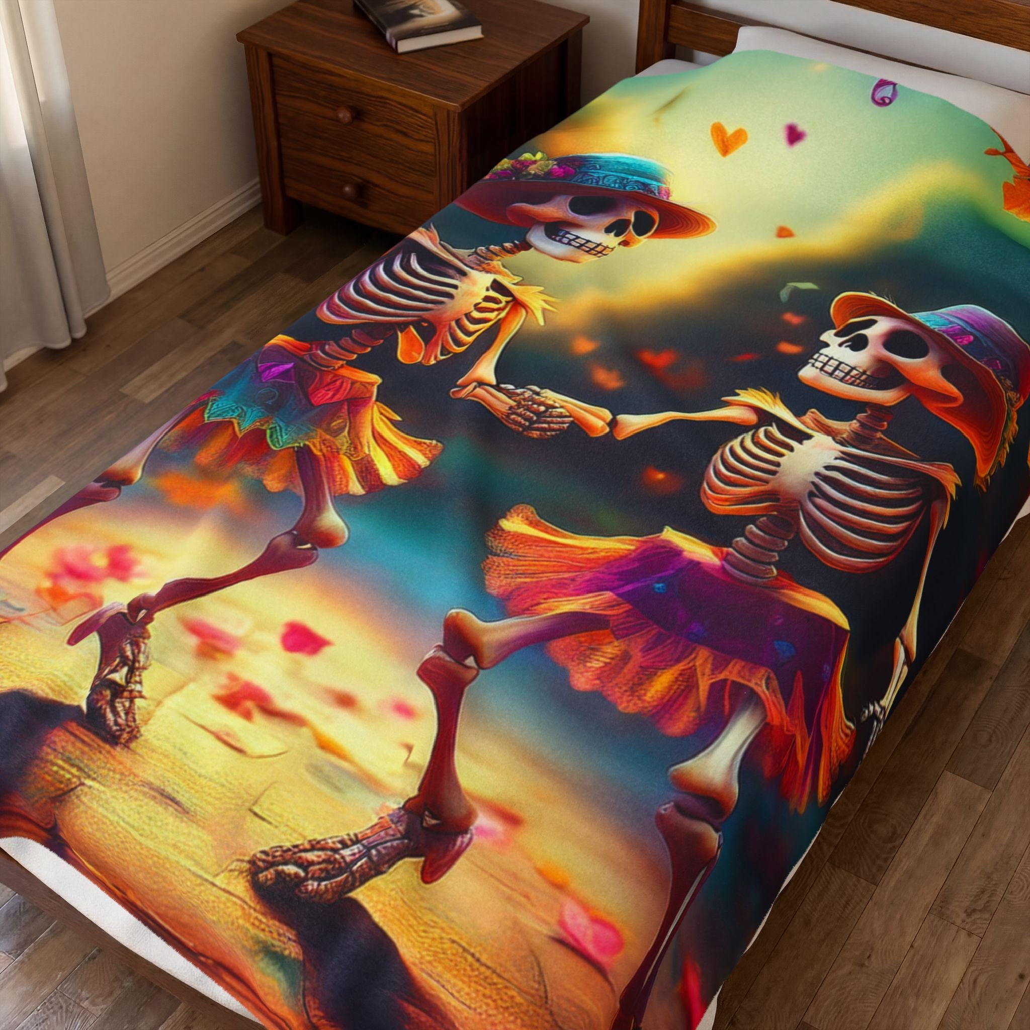Dancing Skeleton Halloween Blanket - Dia Des Mortes Decor - Day Of The Dead Blanket - Halloween Decor
