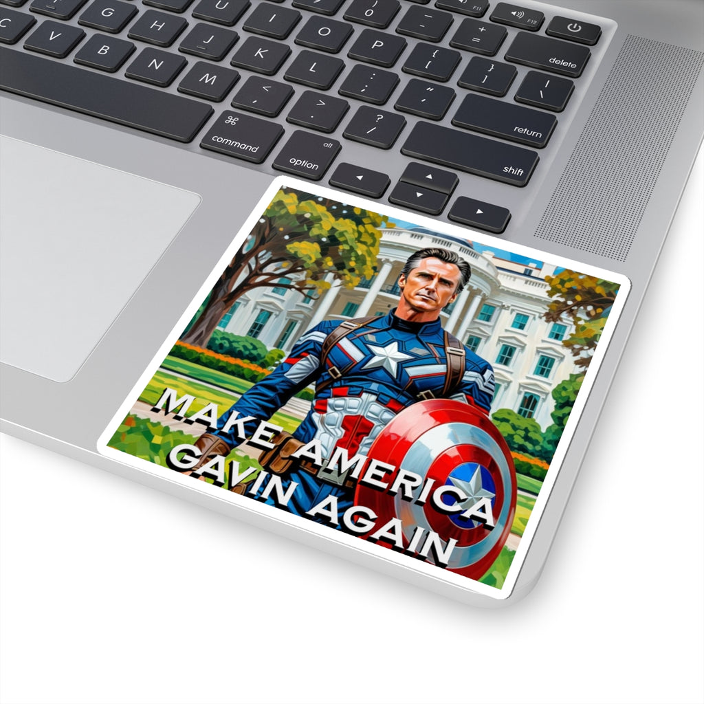 Gavin Newsom Sticker - Make America Gavin Again - Political Satire - Anti MAGA Anti Trump Sticker - Captain America - Protest Sticker