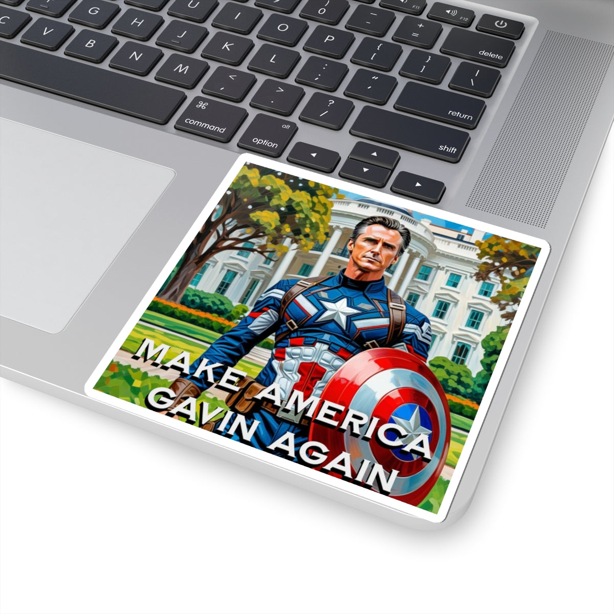 Gavin Newsom Sticker - Make America Gavin Again - Political Satire - Anti MAGA Anti Trump Sticker - Captain America - Protest Sticker