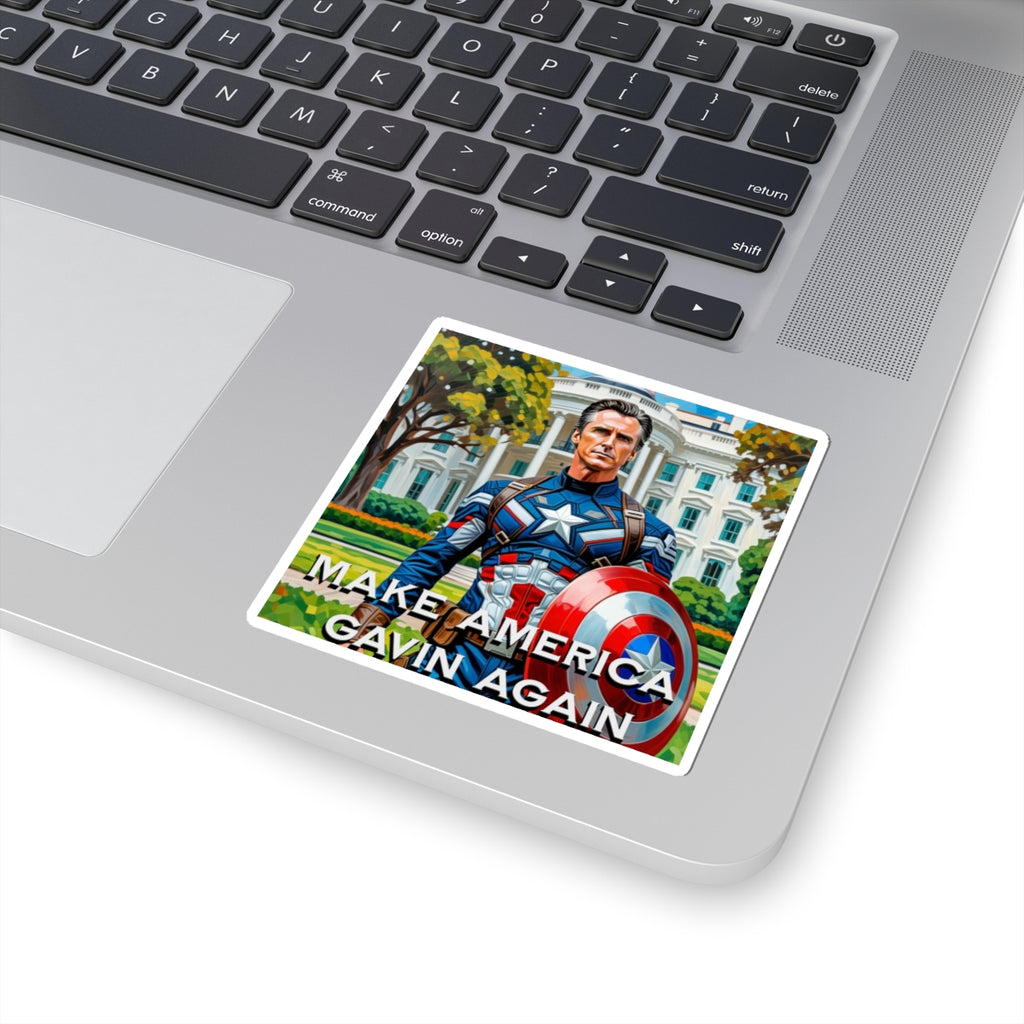 Gavin Newsom Sticker - Make America Gavin Again - Political Satire - Anti MAGA Anti Trump Sticker - Captain America - Protest Sticker