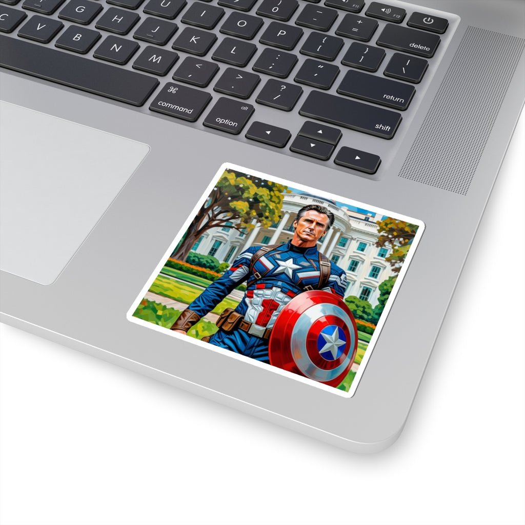 Gavin Newsom Captain America Sticker - Political Satire - Subtle Anti Trump Merch - Democrat Gift