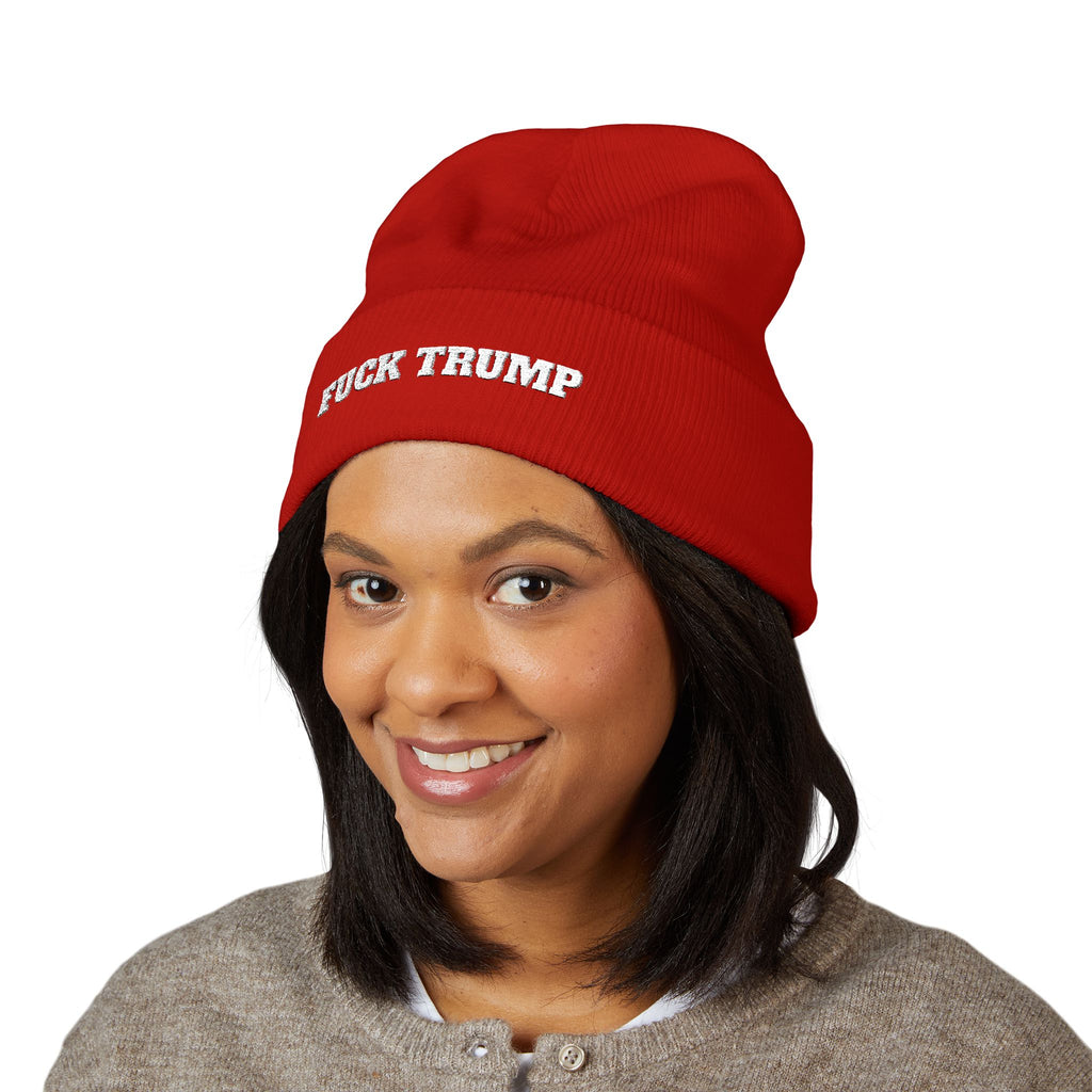 Fuck Trump Embroidered Beanie -Anti MAGA - Protest Hat - Political Beanie