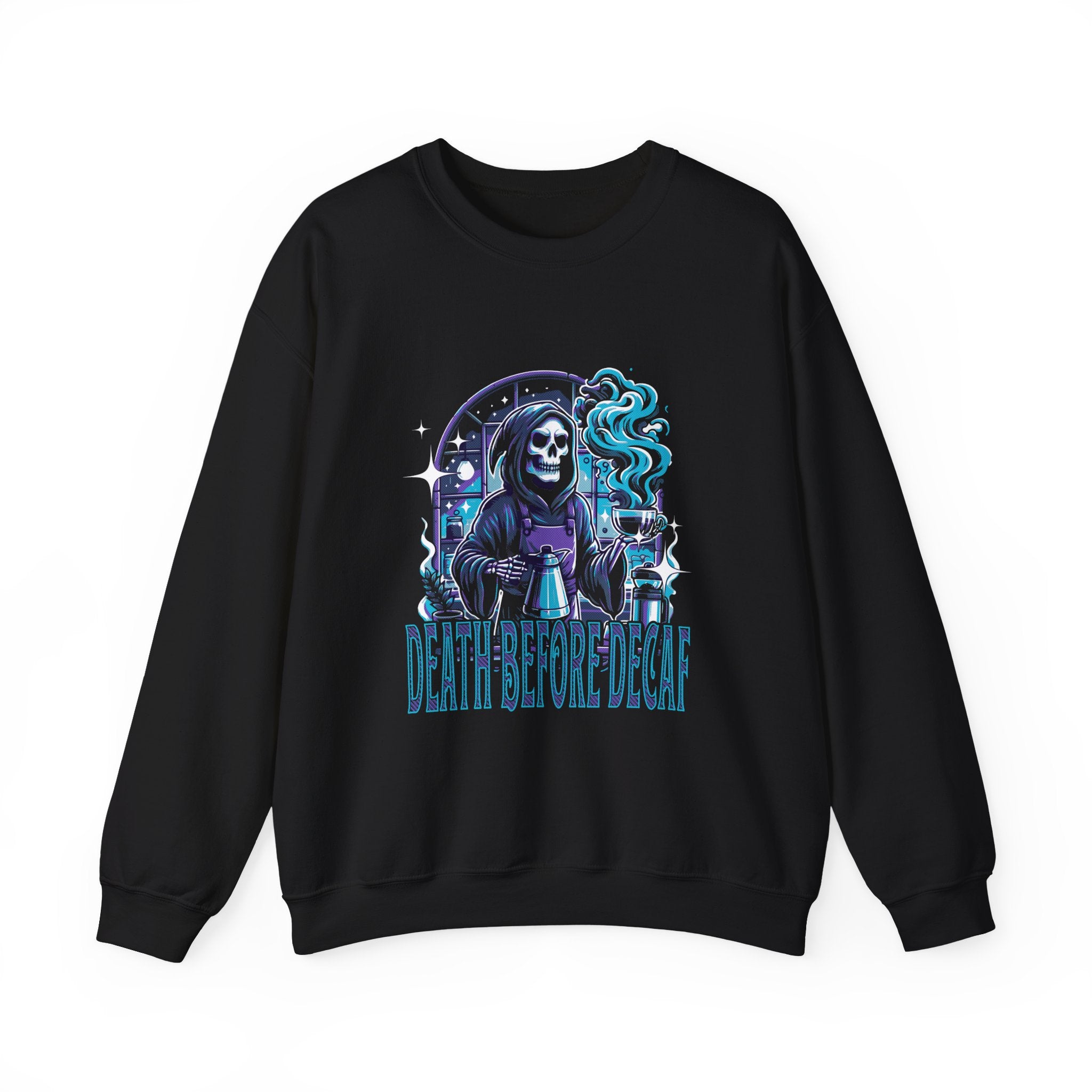 Grim Reaper Sweatshirt - Death Before Decaf - Skeleton Barista Sweater - Barista Halloween Sweatshirt - Coffee Lover Gift