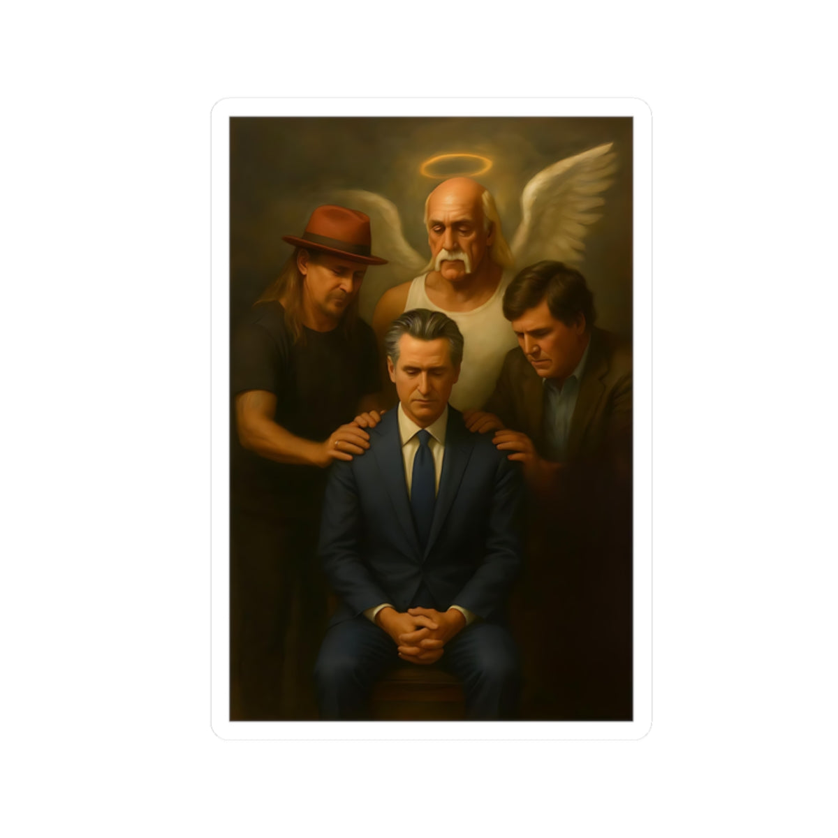 Gavin Newsom Sticker - Hulk Hogan, Tucker Carlson, Kid Rock Prayer Meme - Subtle Anti Trump - Political Satire