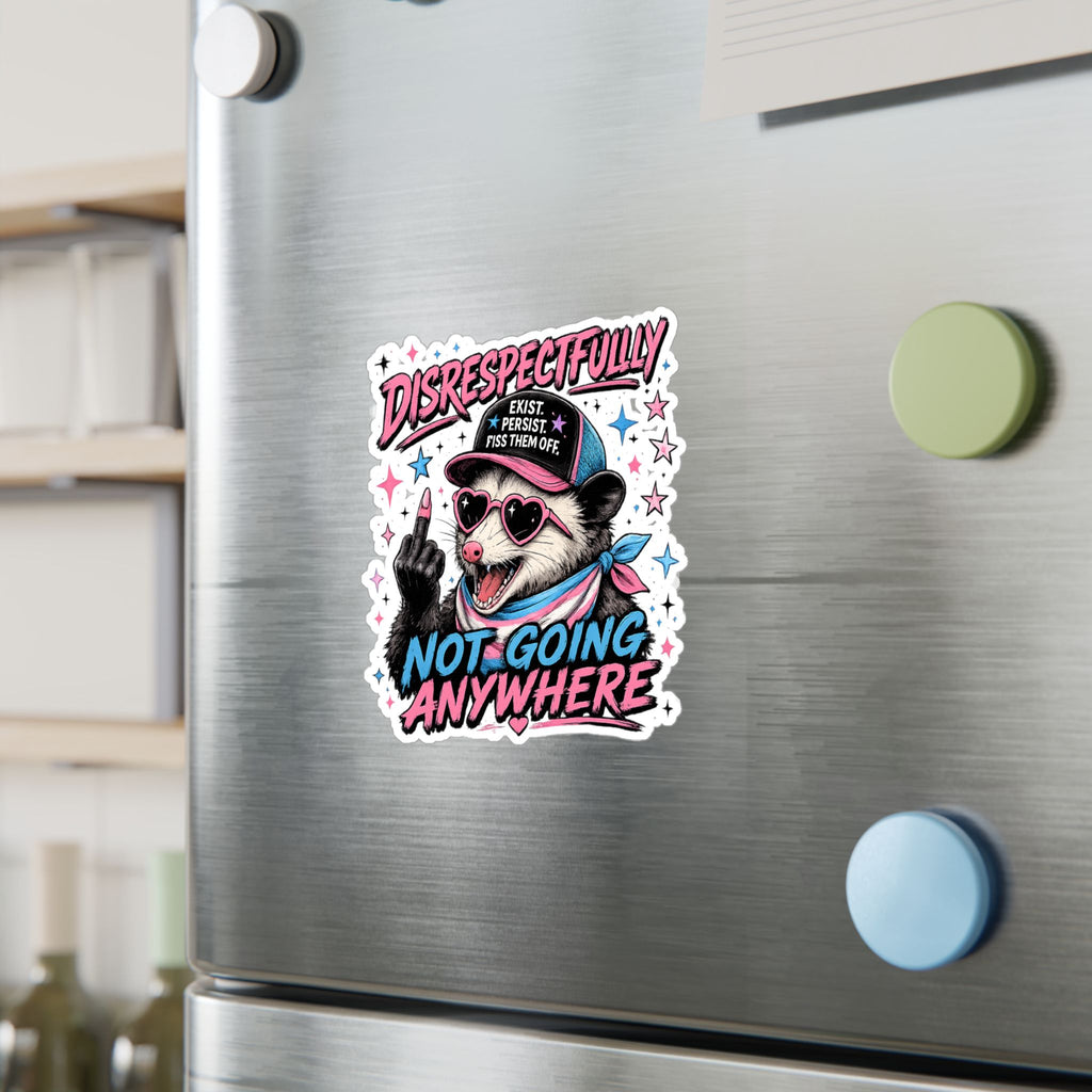 Trans Pride Sticker, Disrespectfully Not Going Anywhere Decal, Funny Opossum Sticker, LGBTQ Vinyl Decal, Trans Rights Gift