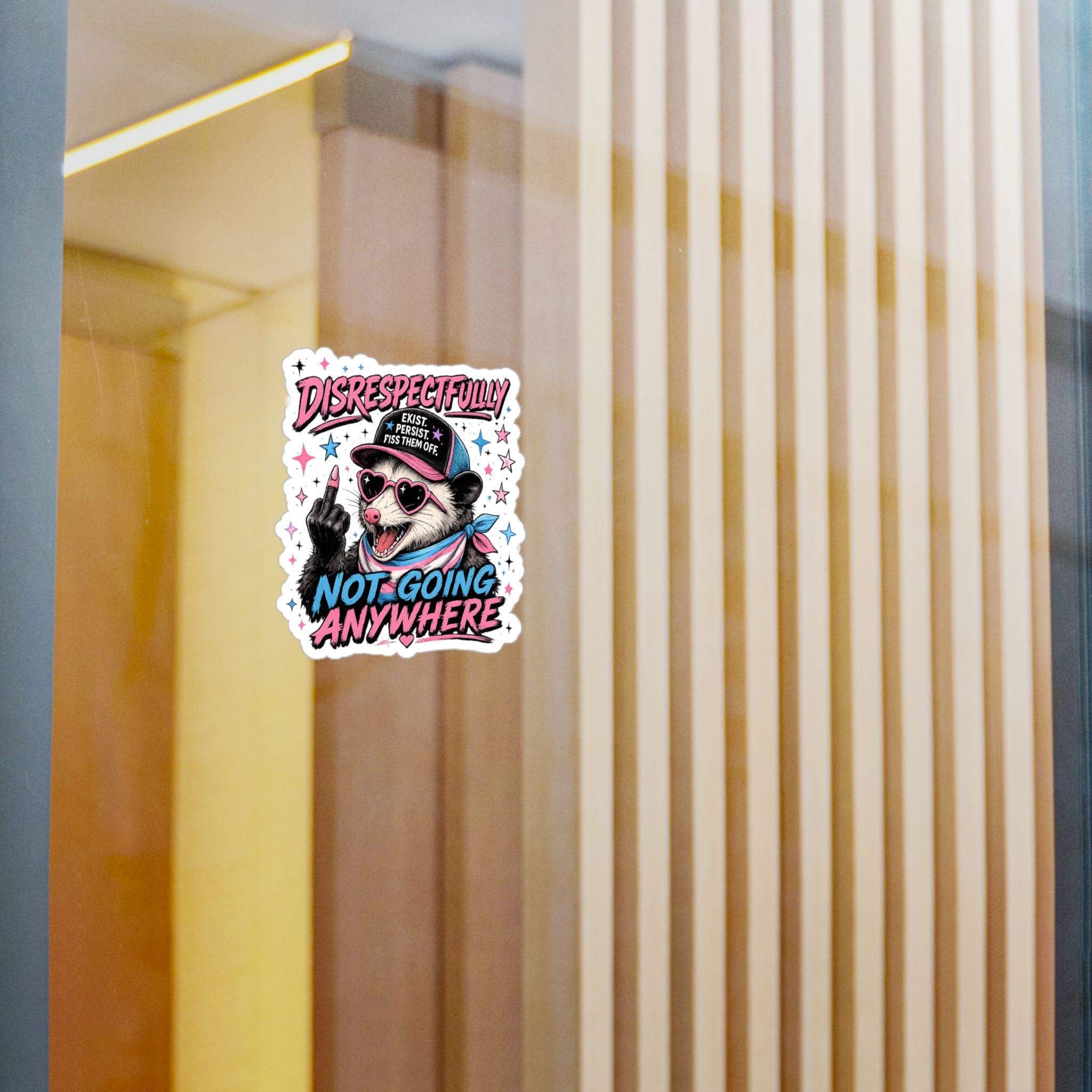 Trans Pride Sticker, Disrespectfully Not Going Anywhere Decal, Funny Opossum Sticker, LGBTQ Vinyl Decal, Trans Rights Gift