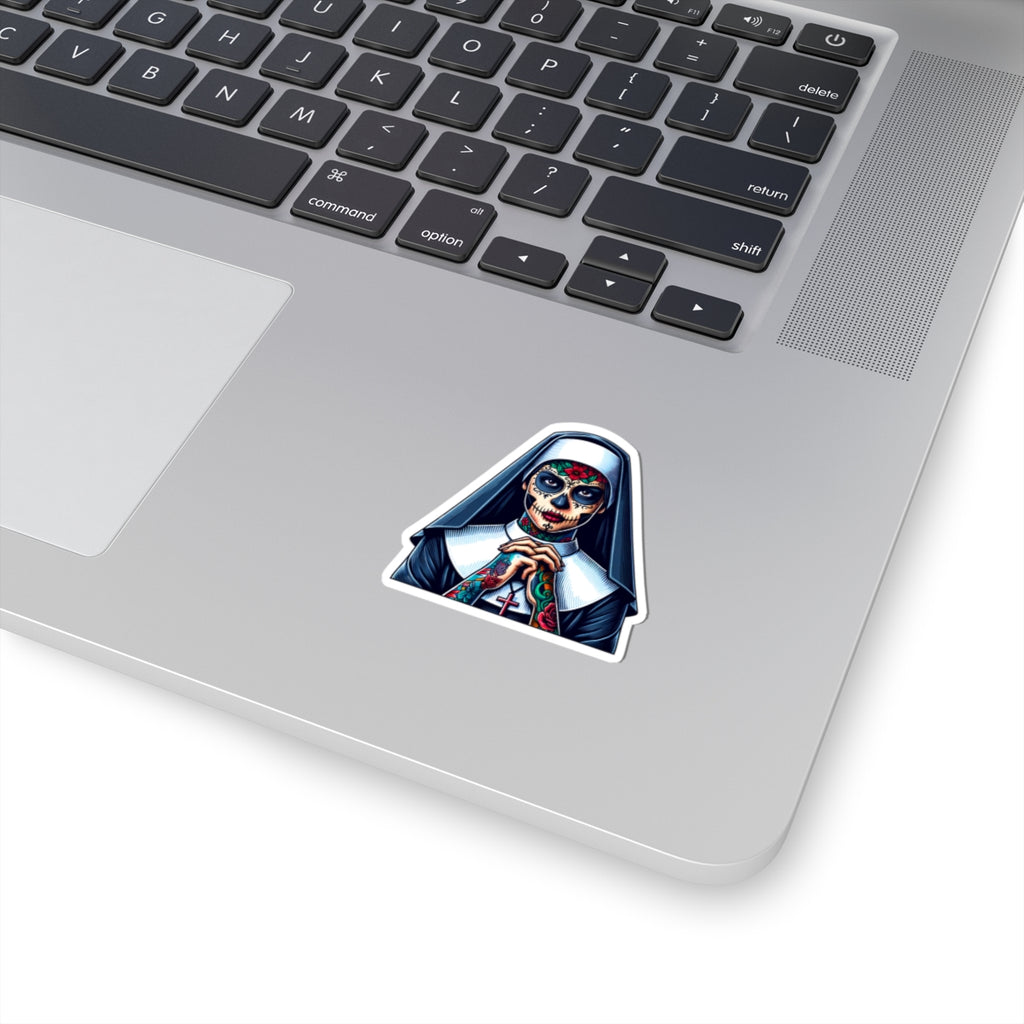 Day Of The Dead Sugar Skull Nun Sticker - Dia de los Muertos Nun - Halloween Sugar Skull Sticker - Tattooed Nun - Goth Sticker