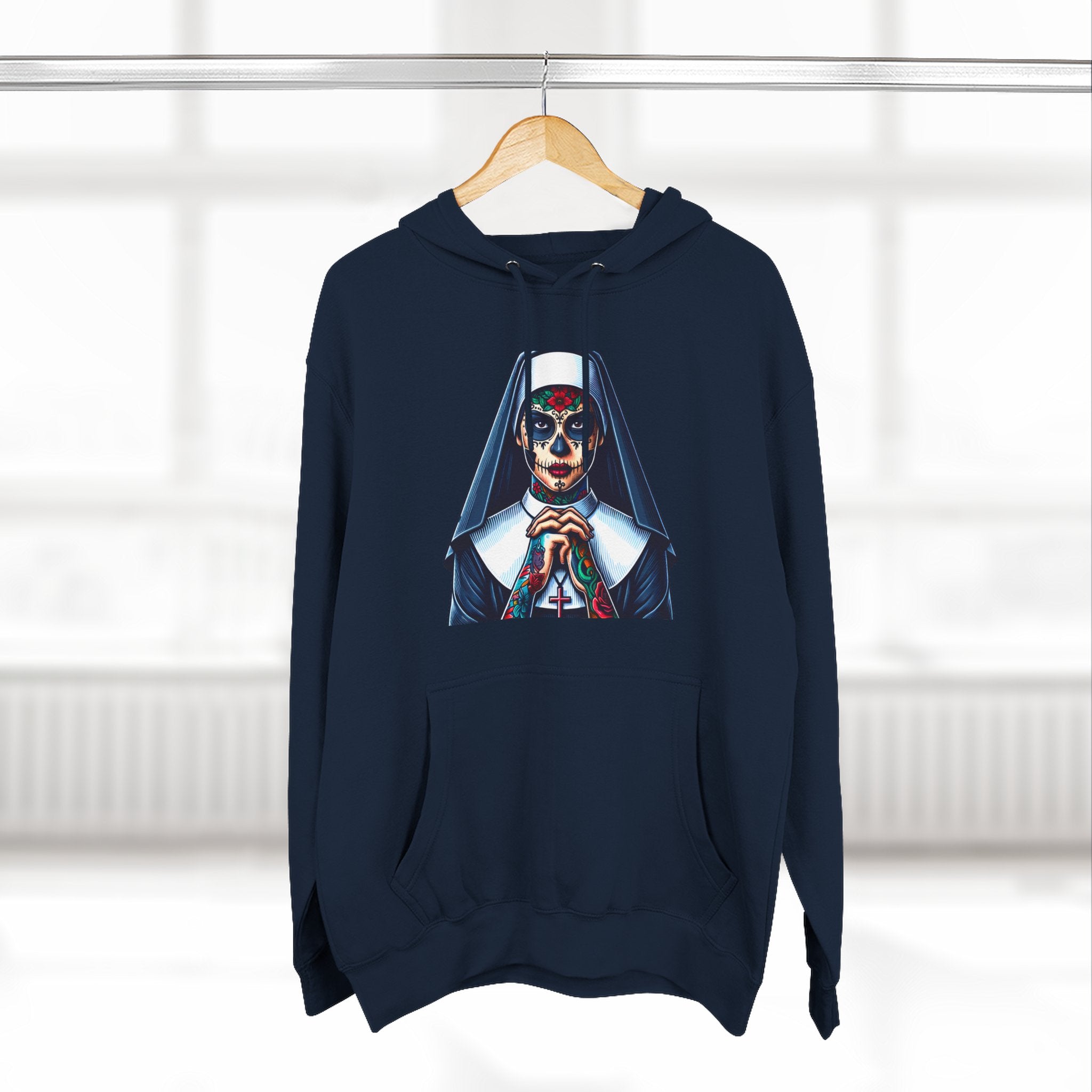 Day Of The Dead Hoodie - Sugar Skull Nun Hoodie - Día De Los Muertos - Halloween Nun - Goth Hoodie