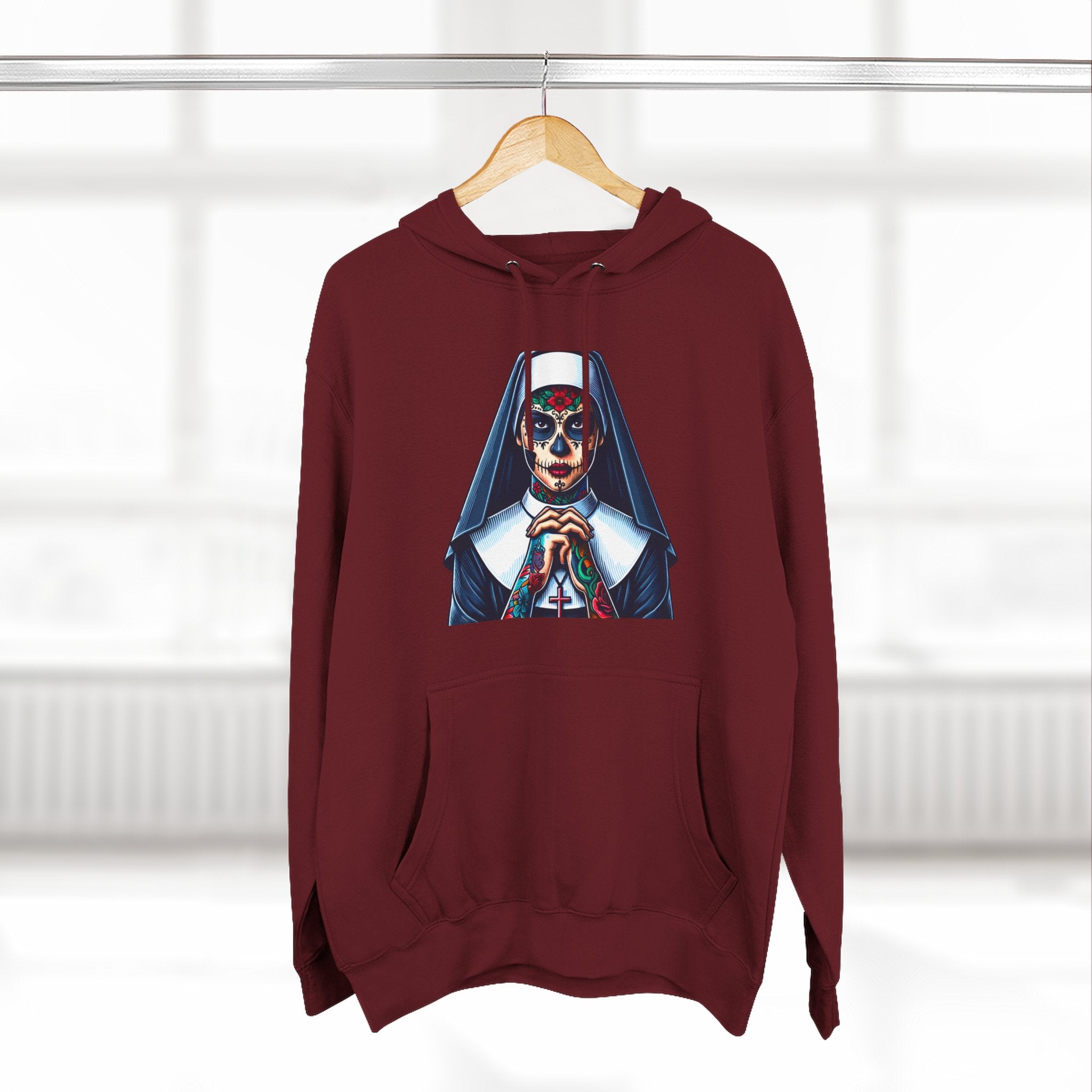 Day Of The Dead Hoodie - Sugar Skull Nun Hoodie - Día De Los Muertos - Halloween Nun - Goth Hoodie