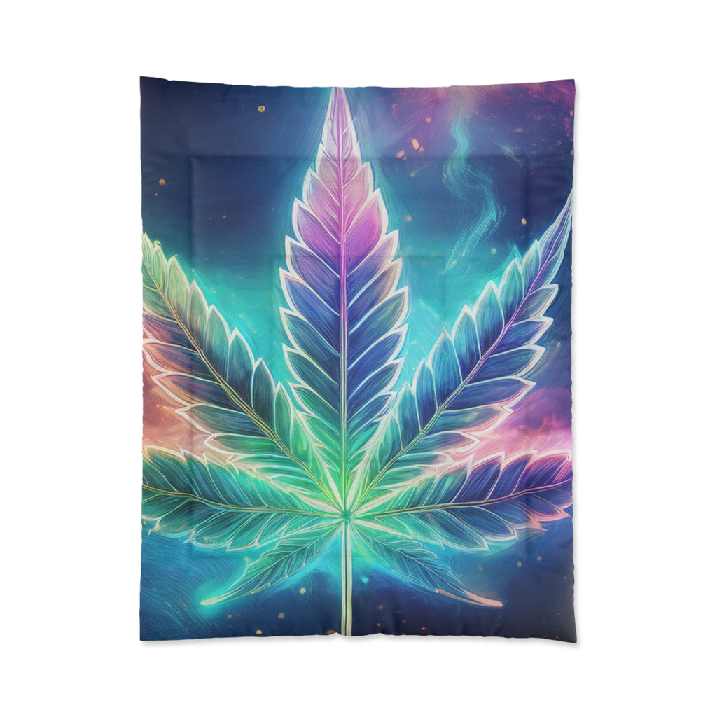 Outer Space Comforter - Weed Leaf Bedding - Stoner Gift - Space Duvet - 420 Decor - Housewarming Gift - Dorm Bedding - Galaxy Themed