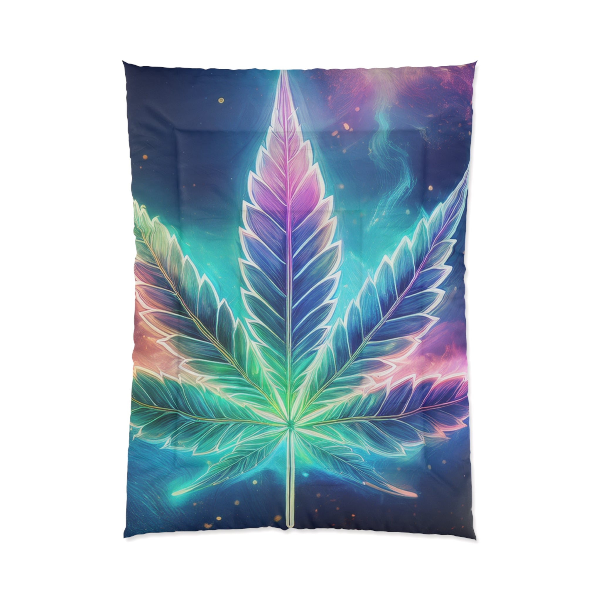 Outer Space Comforter - Weed Leaf Bedding - Stoner Gift - Space Duvet - 420 Decor - Housewarming Gift - Dorm Bedding - Galaxy Themed