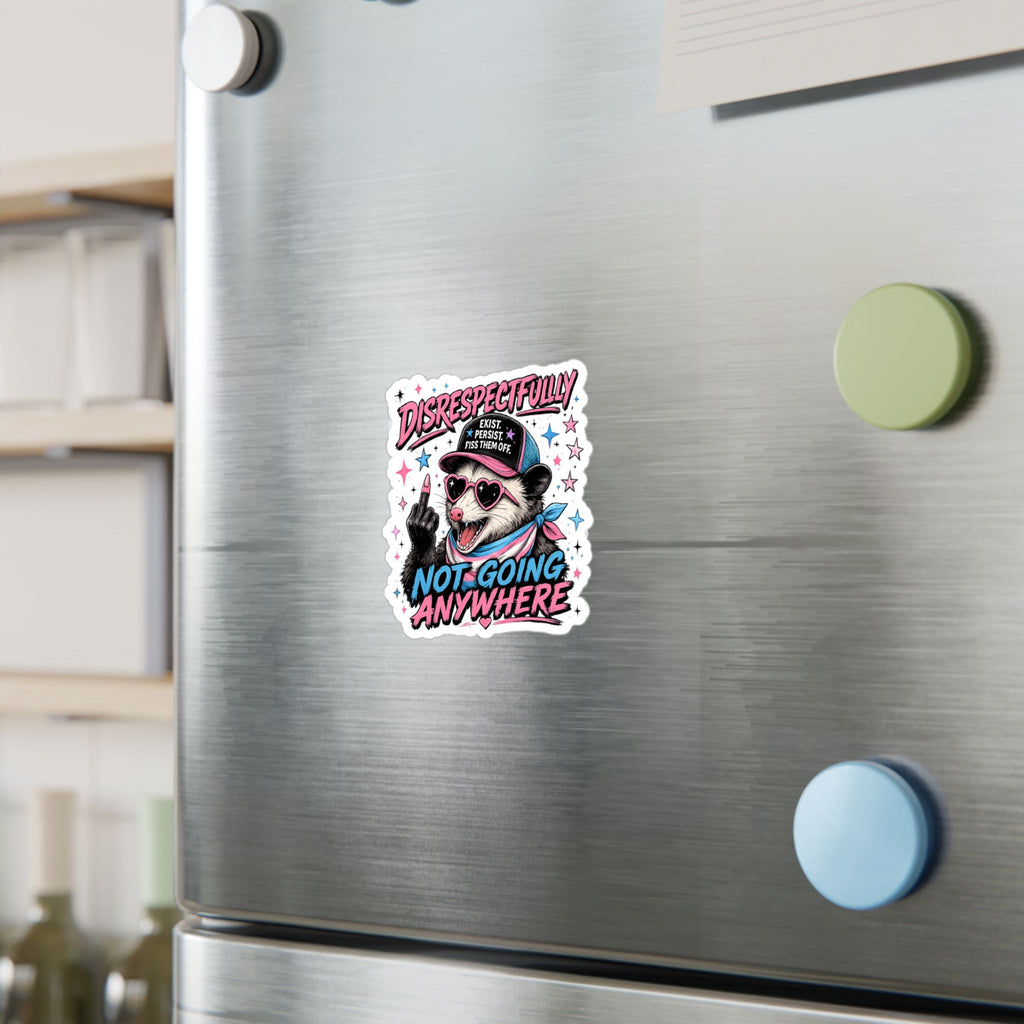 Trans Pride Sticker, Disrespectfully Not Going Anywhere Decal, Funny Opossum Sticker, LGBTQ Vinyl Decal, Trans Rights Gift