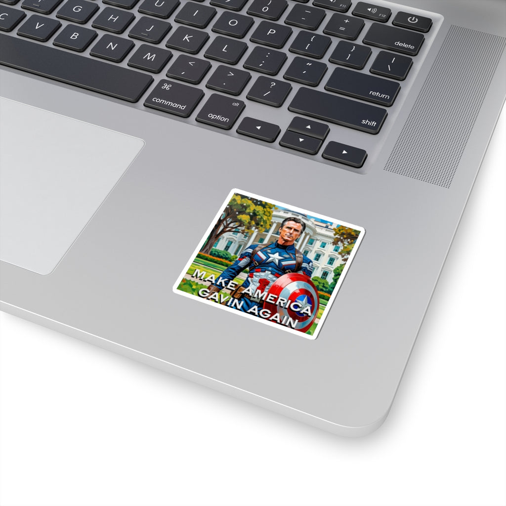 Gavin Newsom Sticker - Make America Gavin Again - Political Satire - Anti MAGA Anti Trump Sticker - Captain America - Protest Sticker