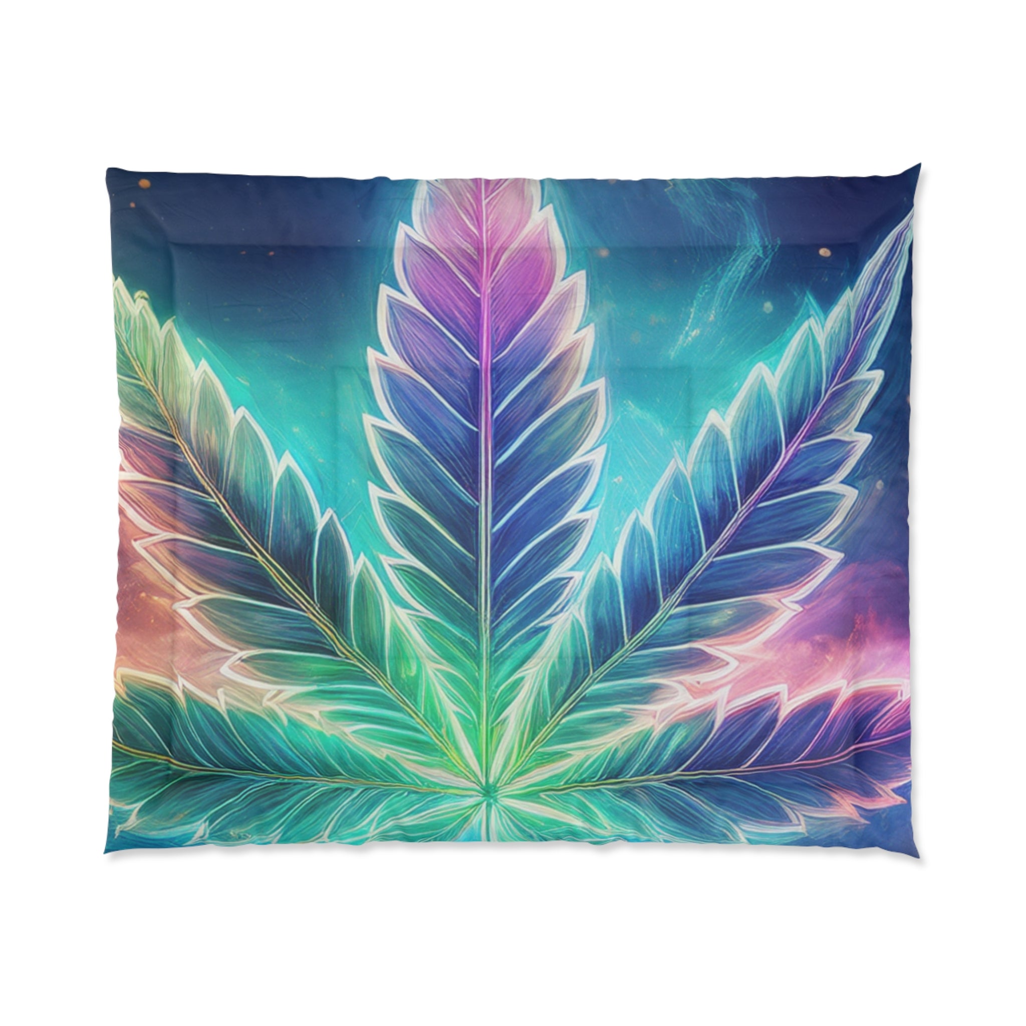 Outer Space Comforter - Weed Leaf Bedding - Stoner Gift - Space Duvet - 420 Decor - Housewarming Gift - Dorm Bedding - Galaxy Themed