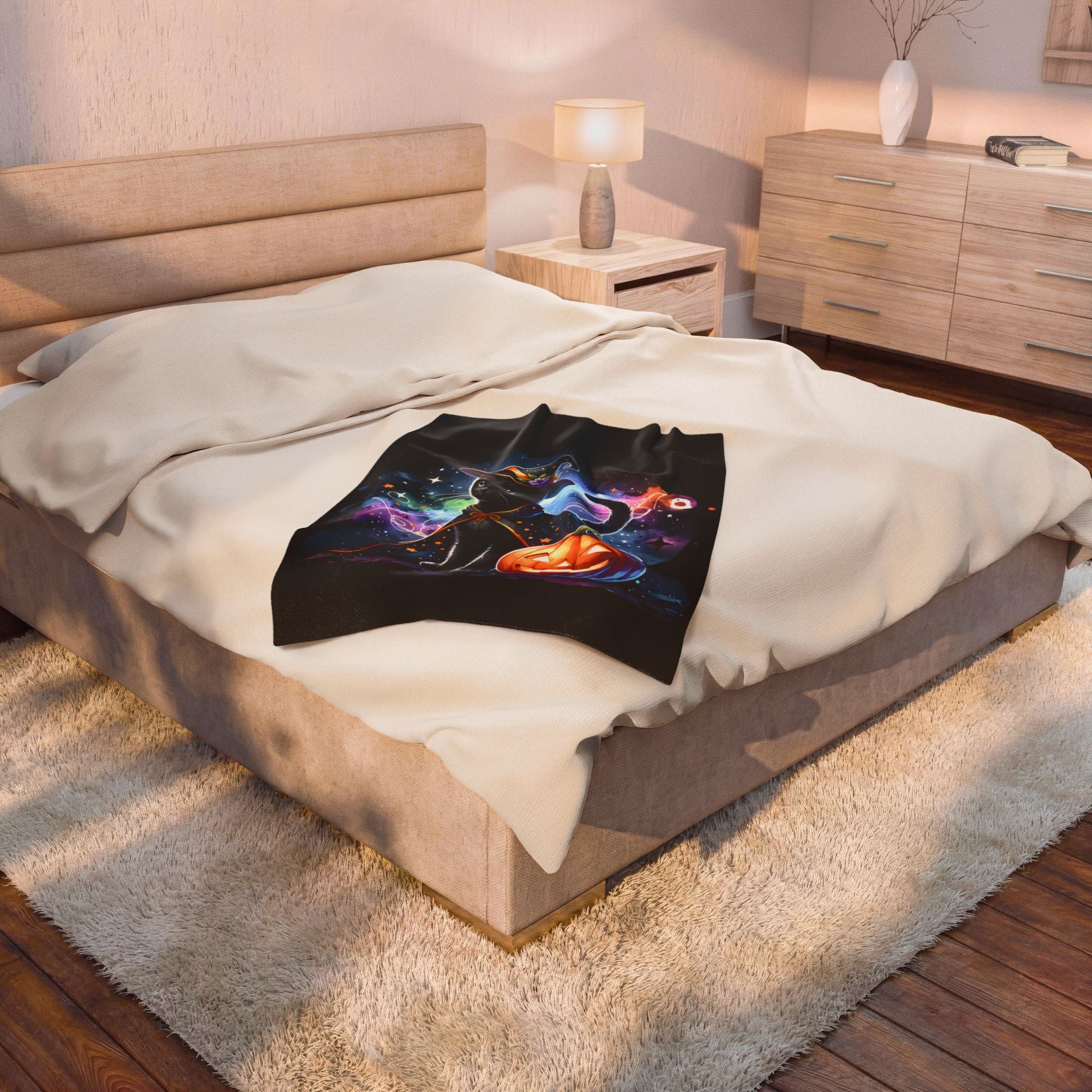 Black Cat Halloween Blanket - Halloween Tapestry - Spooky Season Decor - Halloween 2025
