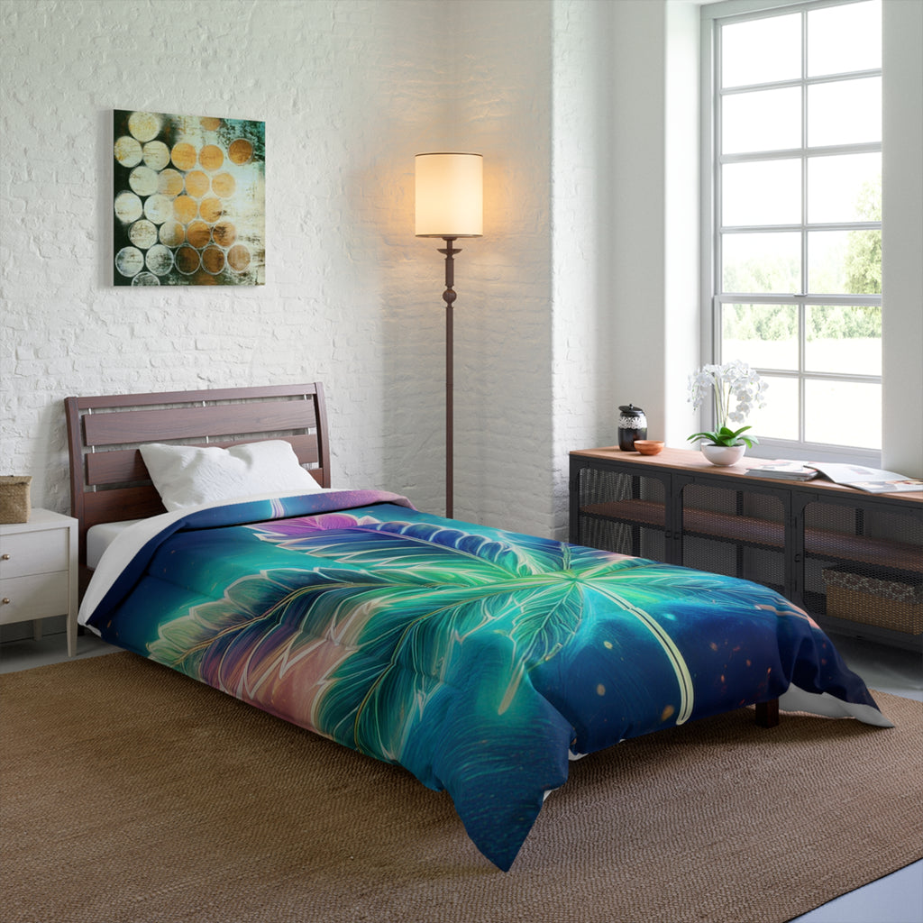 Outer Space Comforter - Weed Leaf Bedding - Stoner Gift - Space Duvet - 420 Decor - Housewarming Gift - Dorm Bedding - Galaxy Themed
