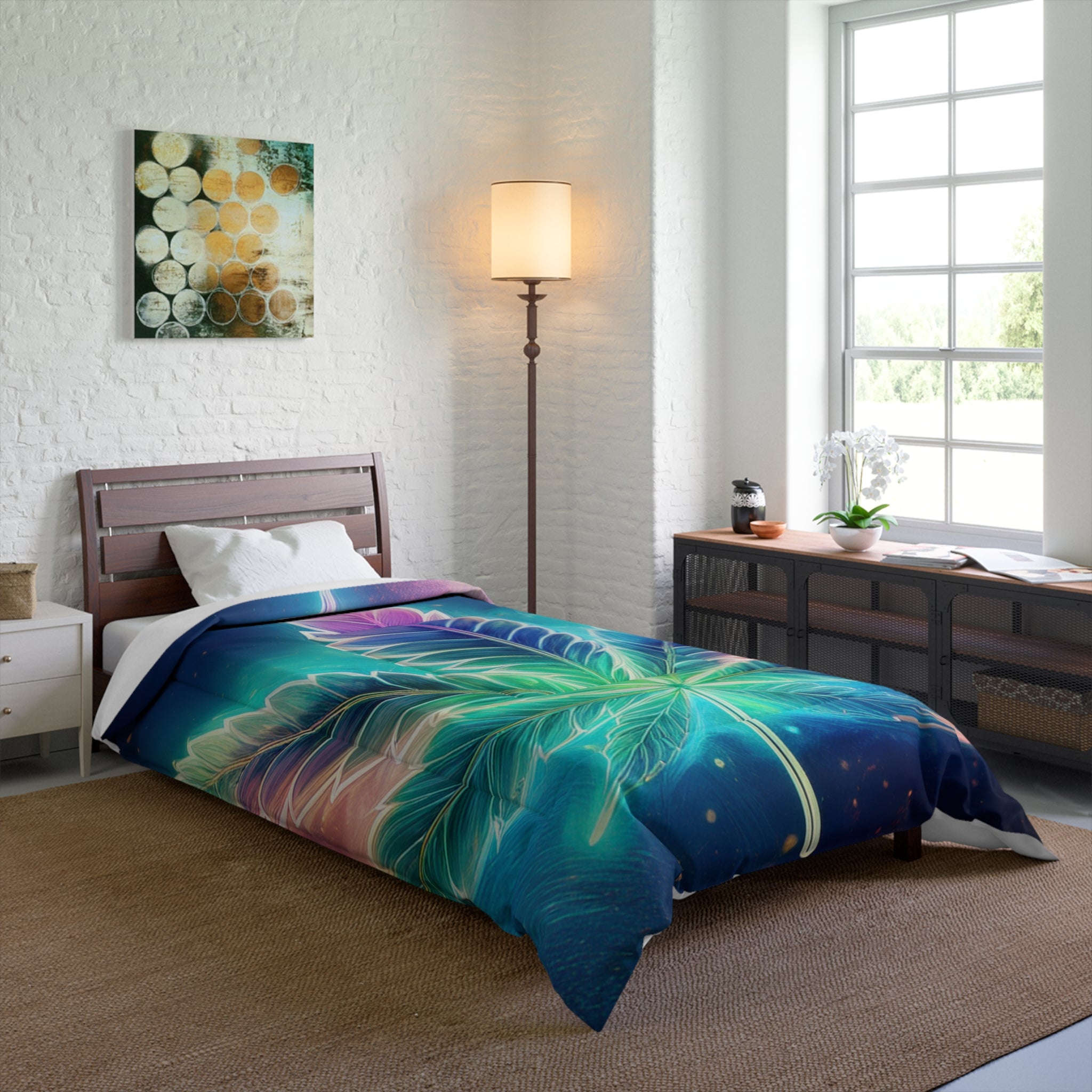 Outer Space Comforter - Weed Leaf Bedding - Stoner Gift - Space Duvet - 420 Decor - Housewarming Gift - Dorm Bedding - Galaxy Themed