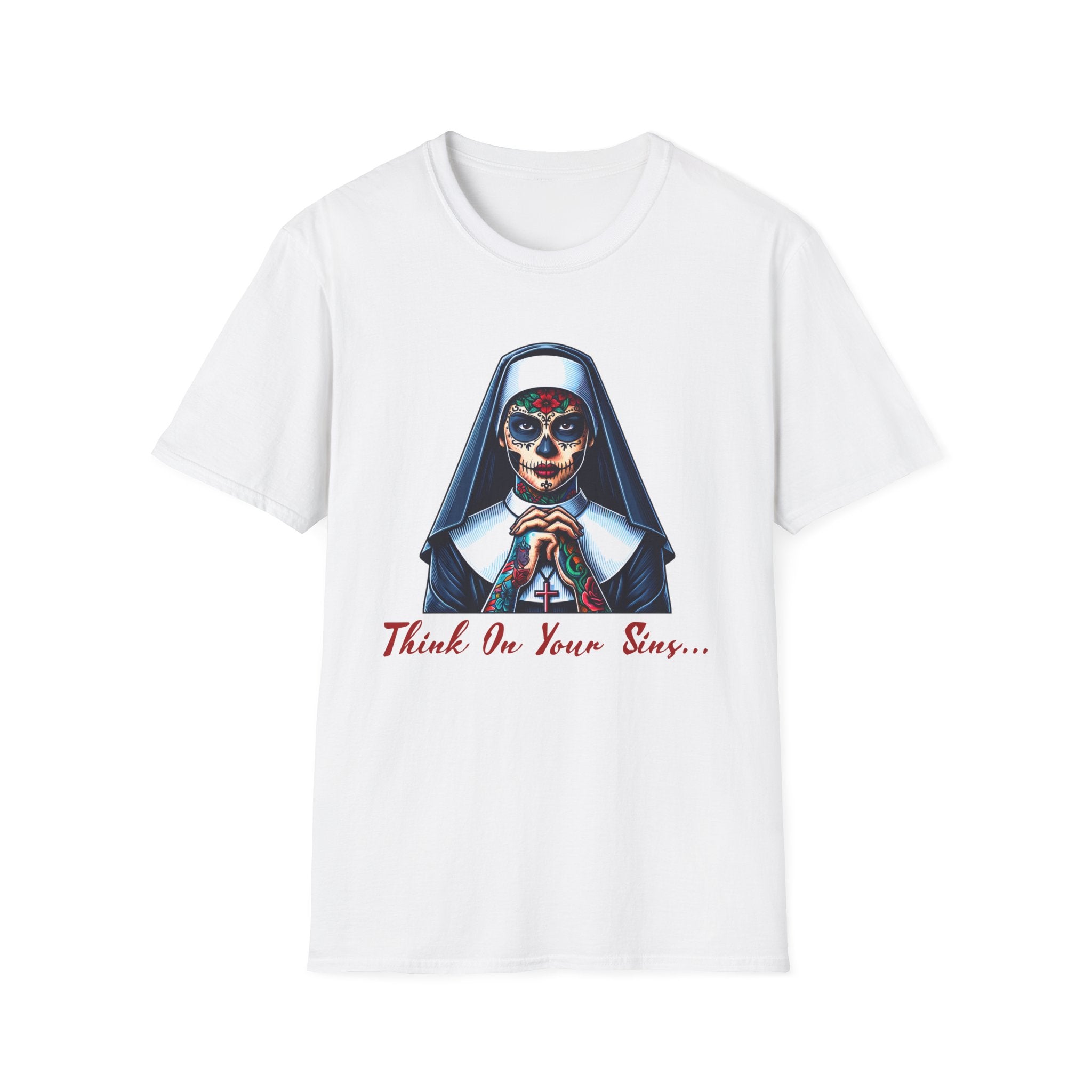 Sugar Skull Nun T-Shirt - Unique Graphic Tee, Day of the Dead, Halloween Costume, Gift for Nuns, Casual Wear