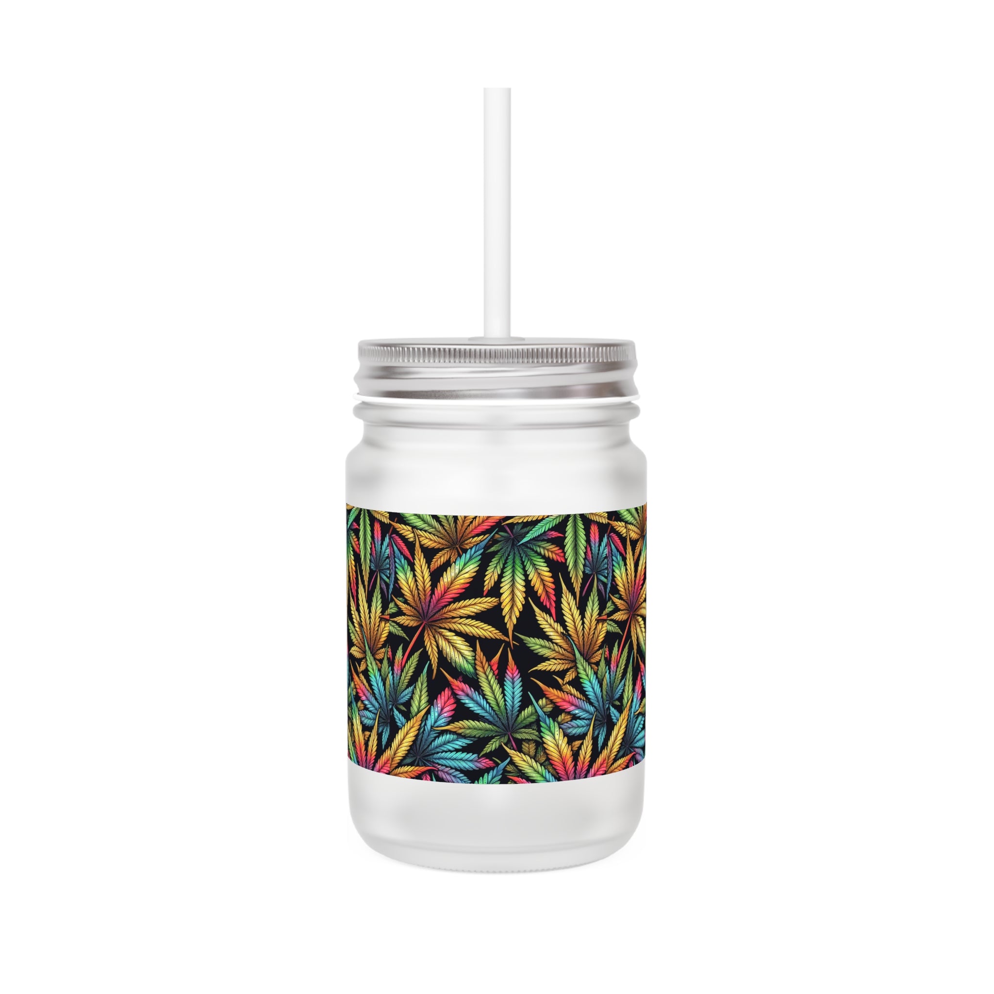 Weed Leaf Mason Jar Cup, Stoner Girl Gift, Pothead Decor, Cannabis Mug, Herbal Drinkware