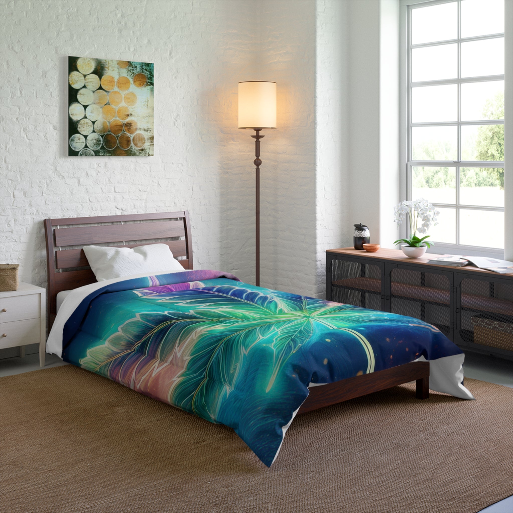 Outer Space Comforter - Weed Leaf Bedding - Stoner Gift - Space Duvet - 420 Decor - Housewarming Gift - Dorm Bedding - Galaxy Themed