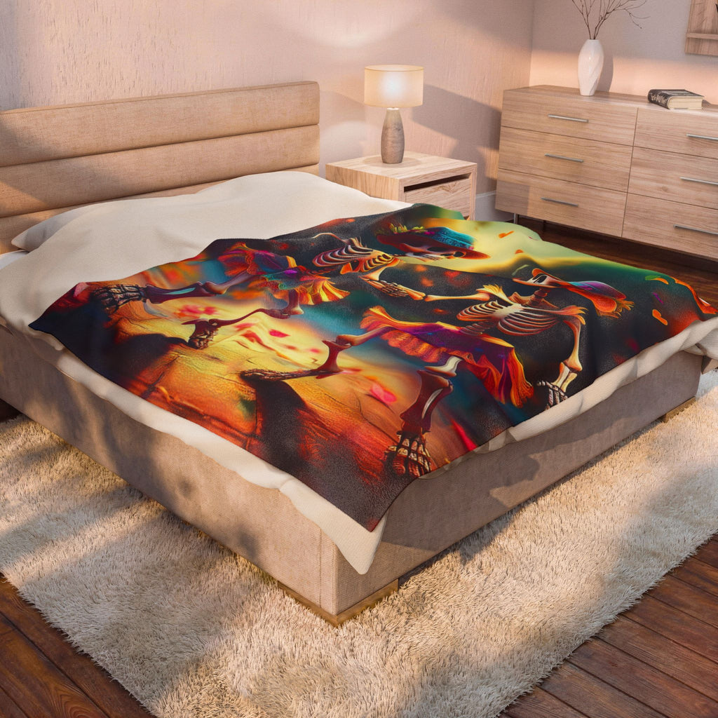 Dancing Skeleton Halloween Blanket - Dia Des Mortes Decor - Day Of The Dead Blanket - Halloween Decor
