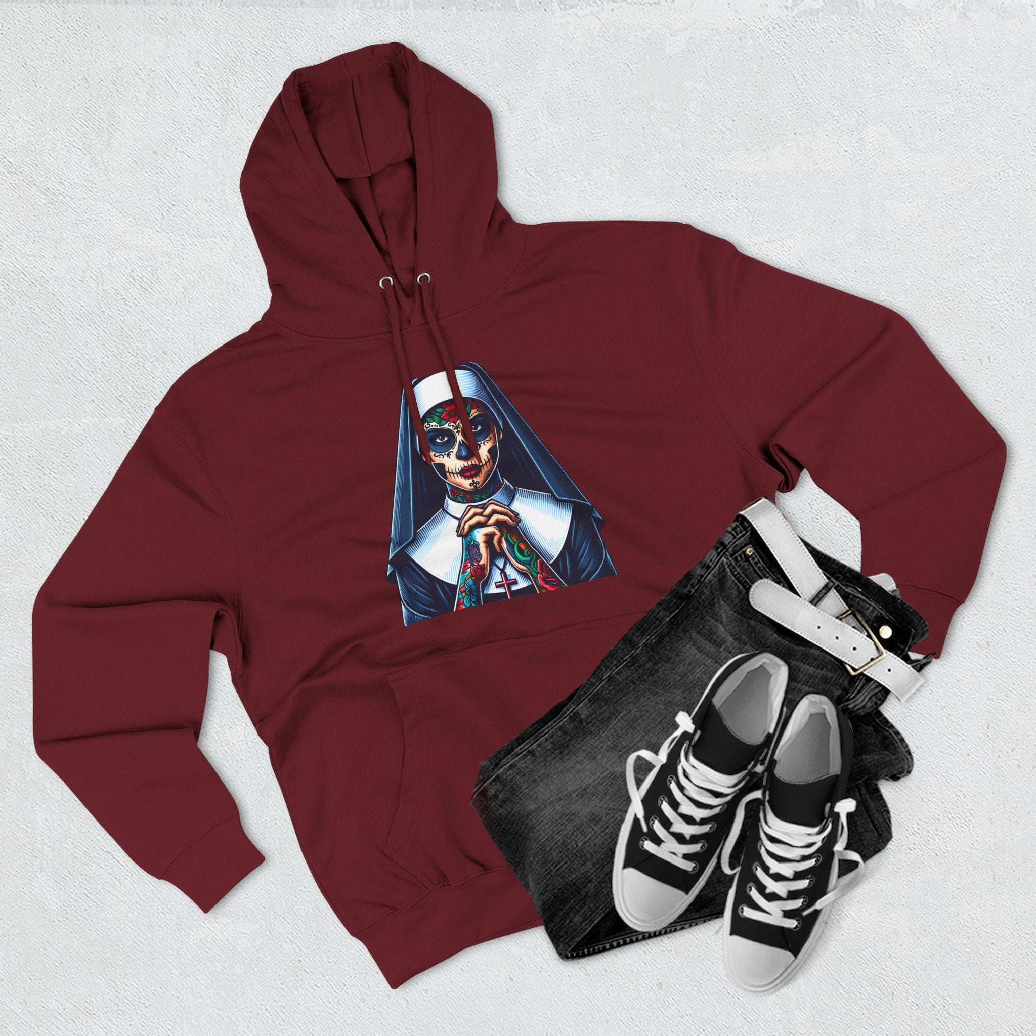 Day Of The Dead Hoodie - Sugar Skull Nun Hoodie - Día De Los Muertos - Halloween Nun - Goth Hoodie