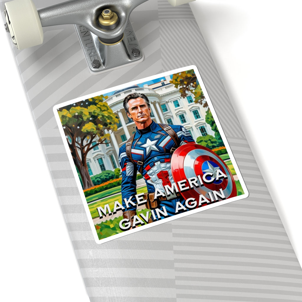 Gavin Newsom Sticker - Make America Gavin Again - Political Satire - Anti MAGA Anti Trump Sticker - Captain America - Protest Sticker