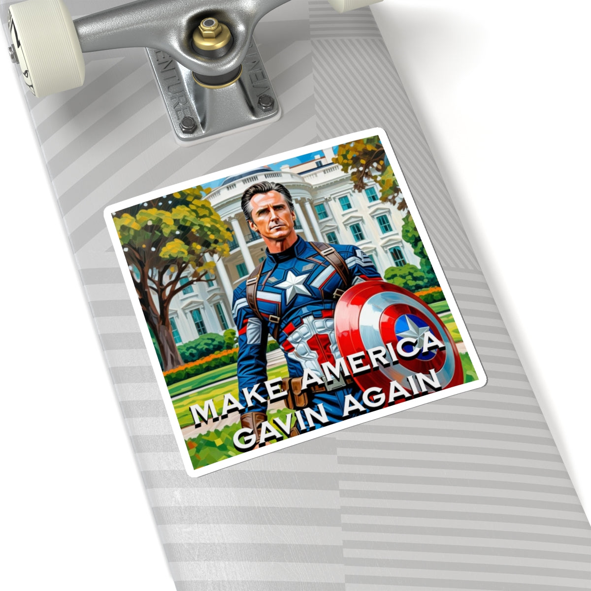 Gavin Newsom Sticker - Make America Gavin Again - Political Satire - Anti MAGA Anti Trump Sticker - Captain America - Protest Sticker