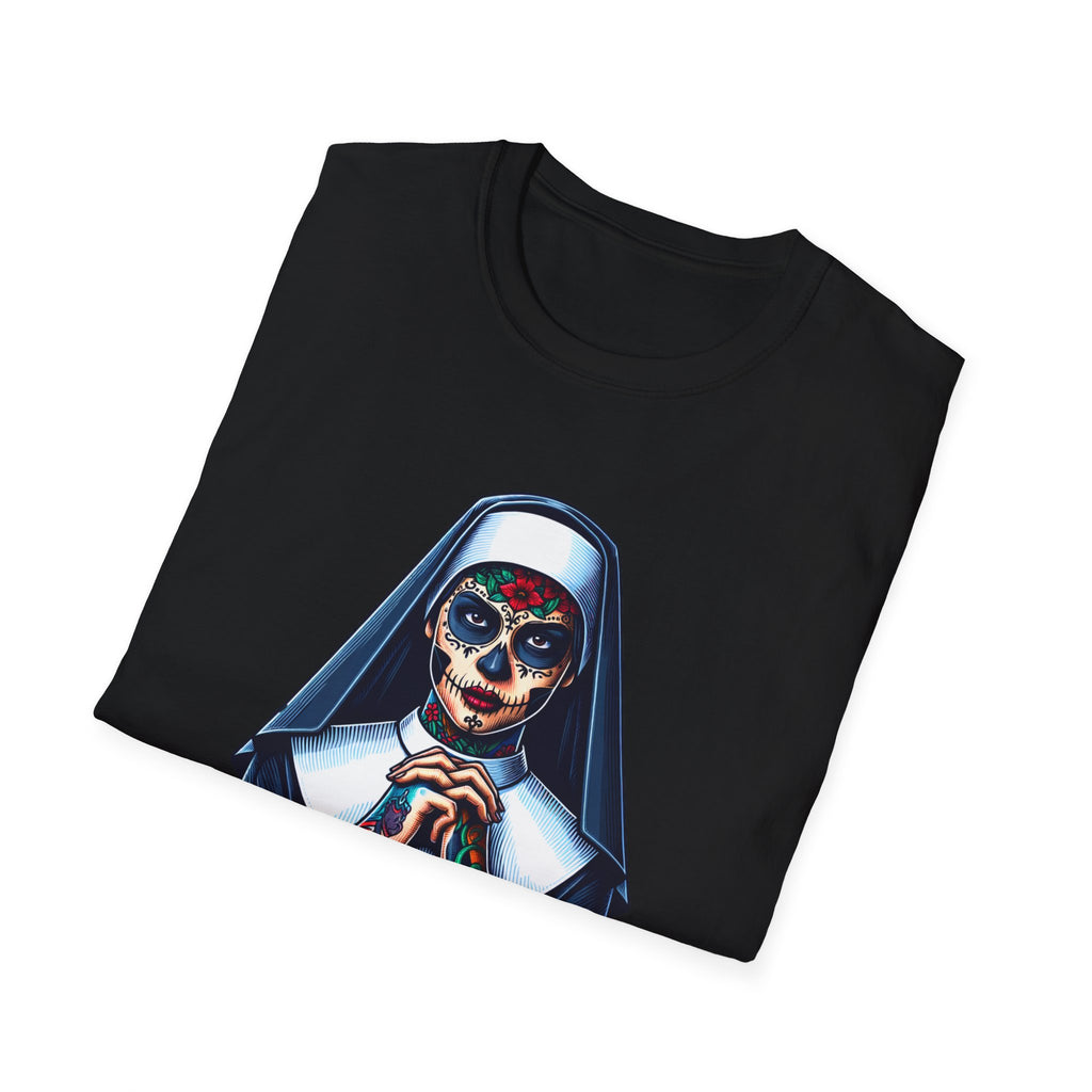 Sugar Skull Nun T-Shirt - Unique Graphic Tee, Day of the Dead, Halloween Costume, Gift for Nuns, Casual Wear