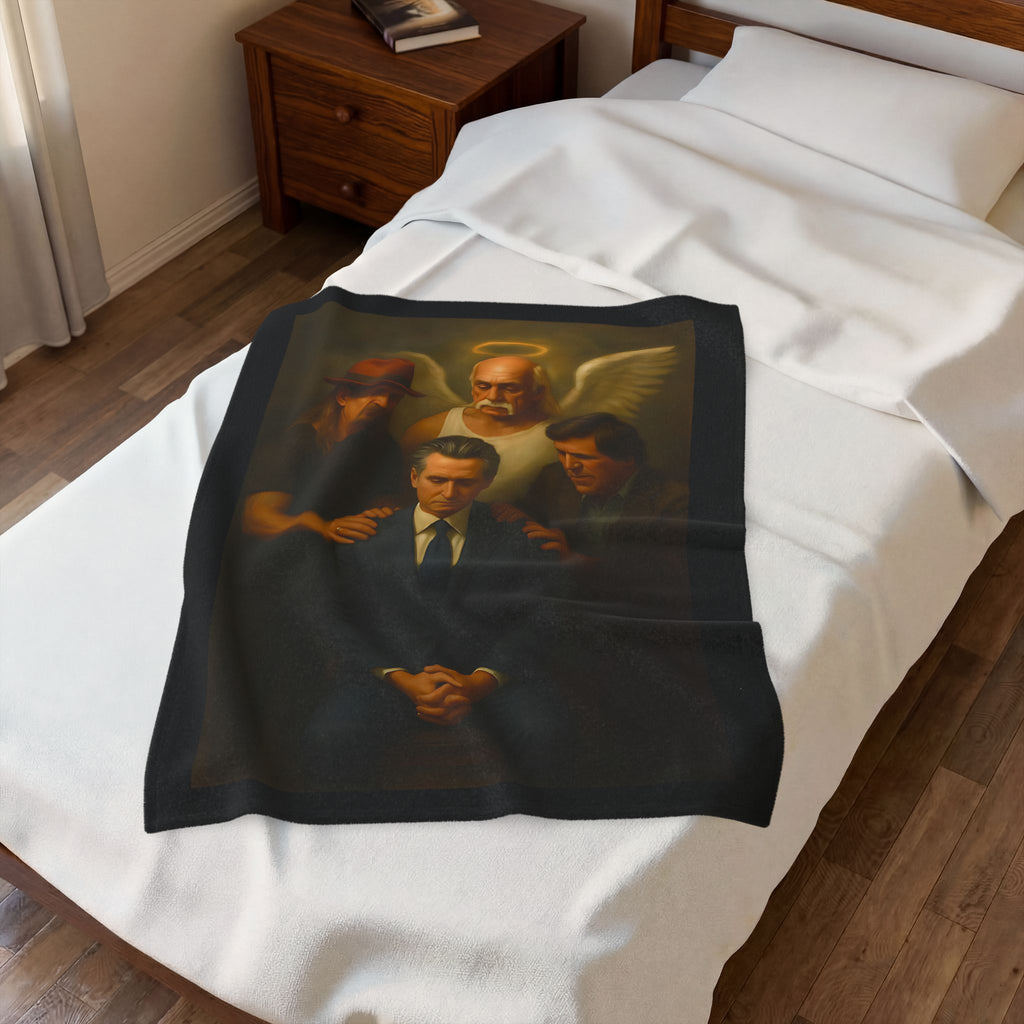 Gavin Newsom Meme Blanket - Hulk Hogan, Tucker Carlson, Kid Rock Prayer Meme - Subtle Anti Trump - Democrat Gift