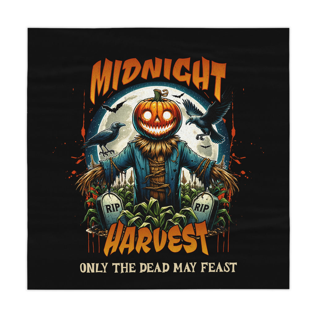 Horror Party Decor Scarecrow Table Cloth - Only The Dead May Feast - Halloween Table Cloth - Scary Pumpkin Head