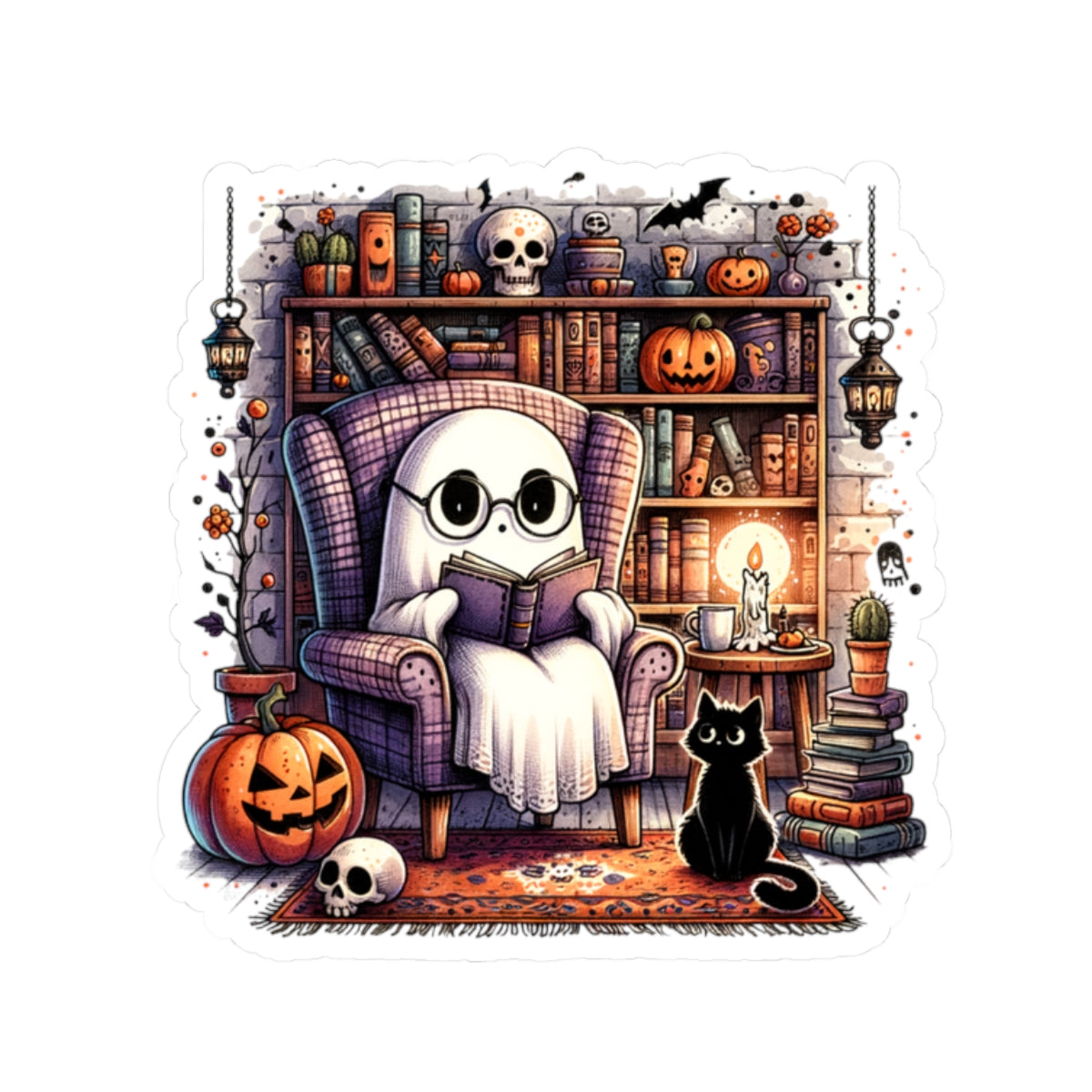 Halloween Bookish Ghost Sticker - Spooky Library - Girly Halloween Stickers - Spooky Cute - Book Lover Gift