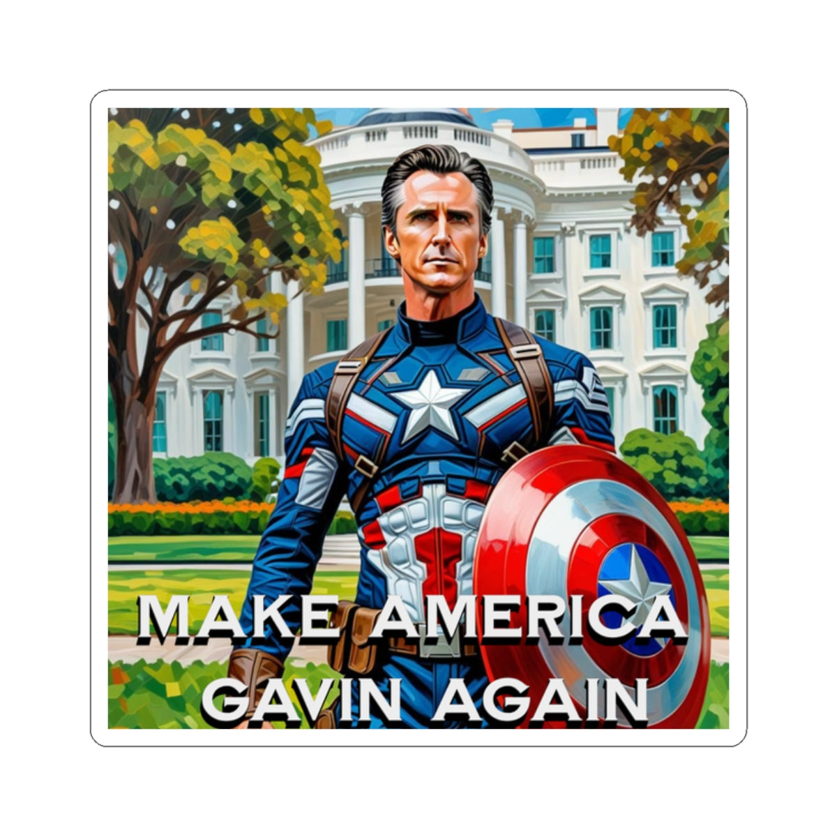 Gavin Newsom Sticker - Make America Gavin Again - Political Satire - Anti MAGA Anti Trump Sticker - Captain America - Protest Sticker