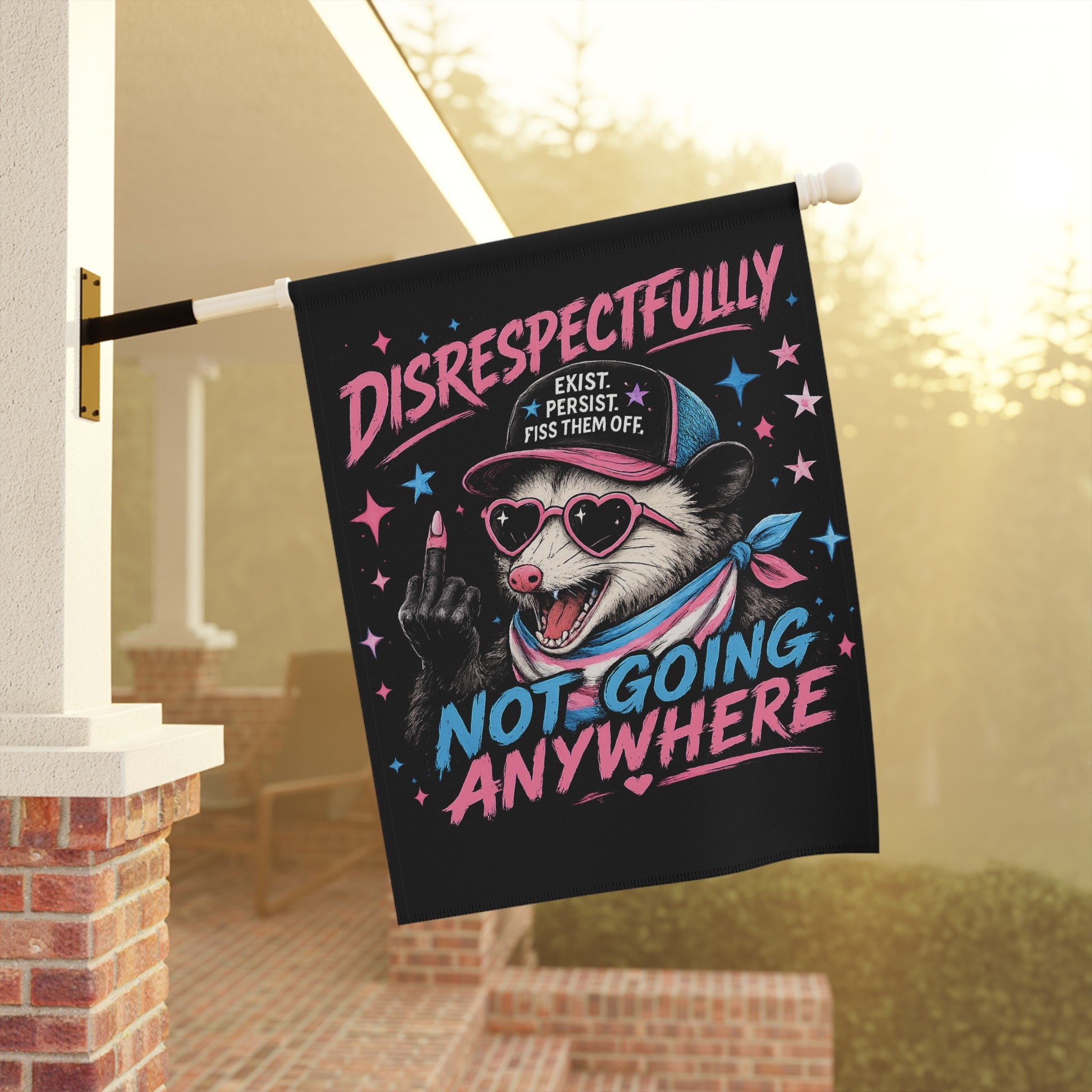 Trans Pride Garden Flag, Not Going Anywhere Yard Flag, LGBTQ Outdoor Decor, Trans Rights House Banner, Queer Pride Lawn Flag
